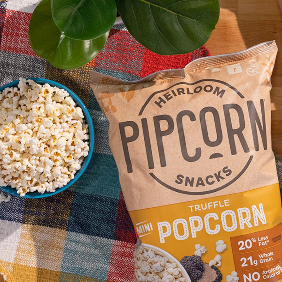 Pipcorn Heirloom Truffle Mini Popcorn - 4.5oz 6 Pack | Gluten Free Healthy Snacks, Non-GMO Heirloom Corn, Black Truffle Flavor | Perfect for Movie Nights, Office Snacks & Party Treats