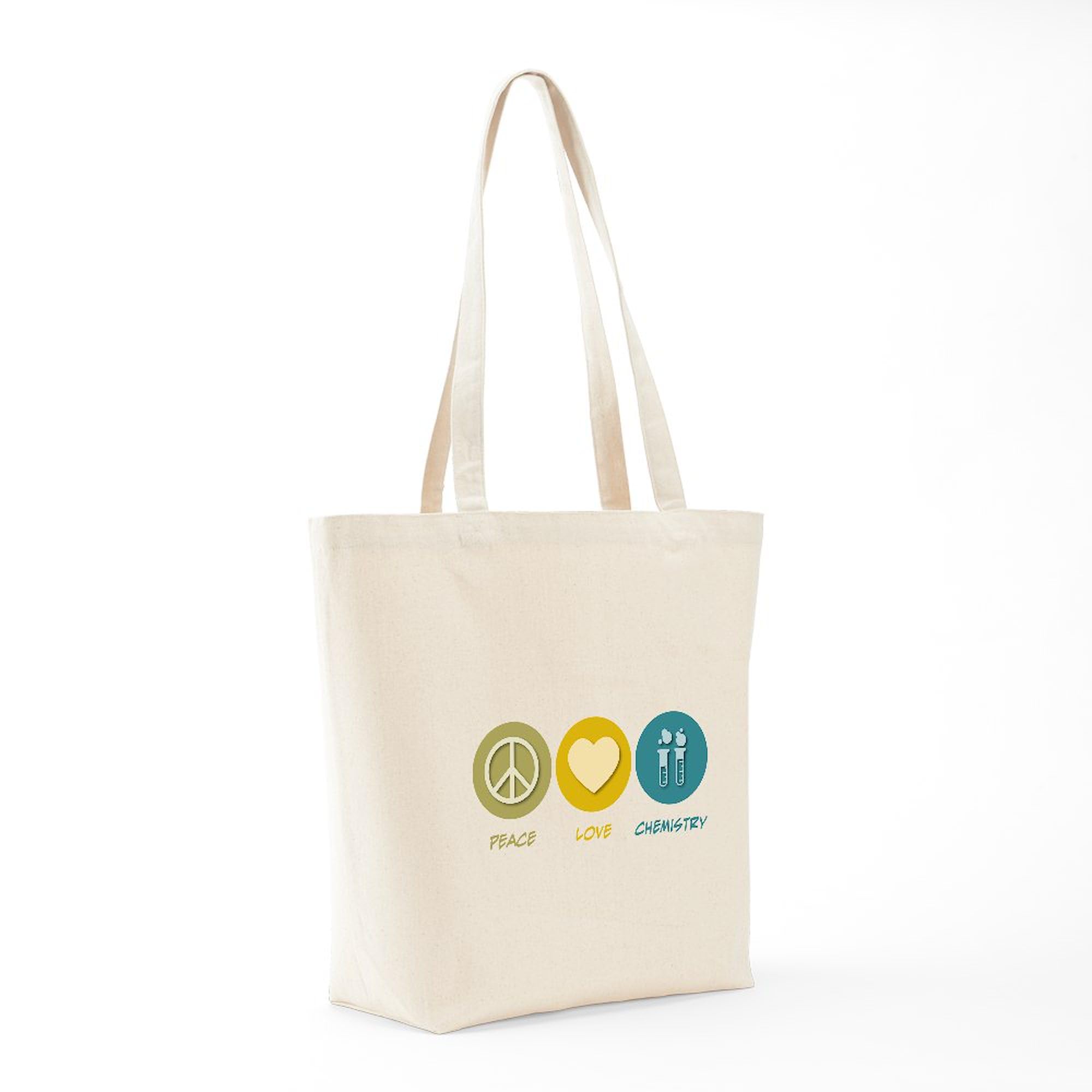 Peace Love Chemistry Tote Bag - Eco-Friendly Natural Canvas Reusable Shopping Bag for Groceries, Beach, Work & School