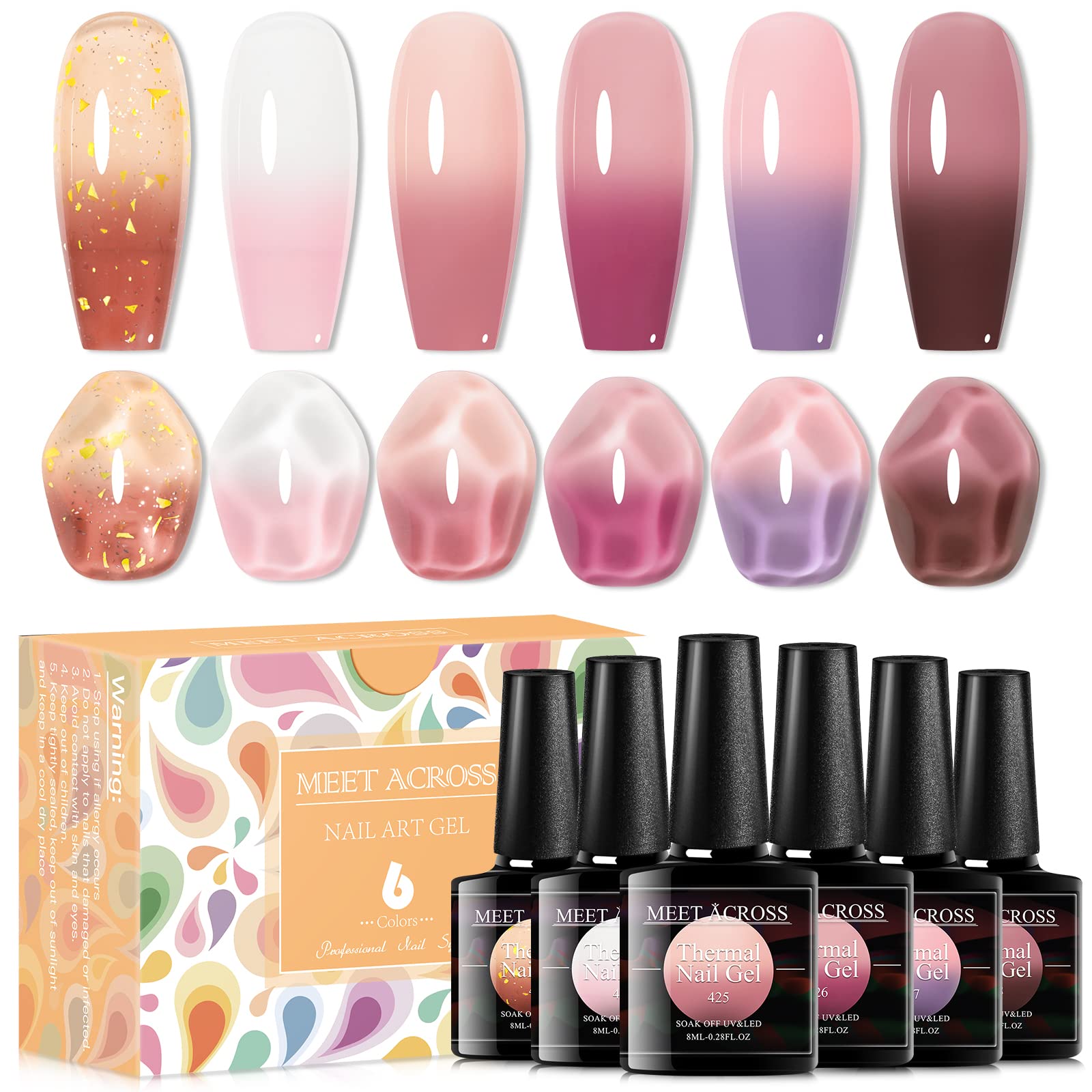 MEET ACROSS Color Changing Gel Nail Polish - Pink Mood Temperature Reactive for Nail Art