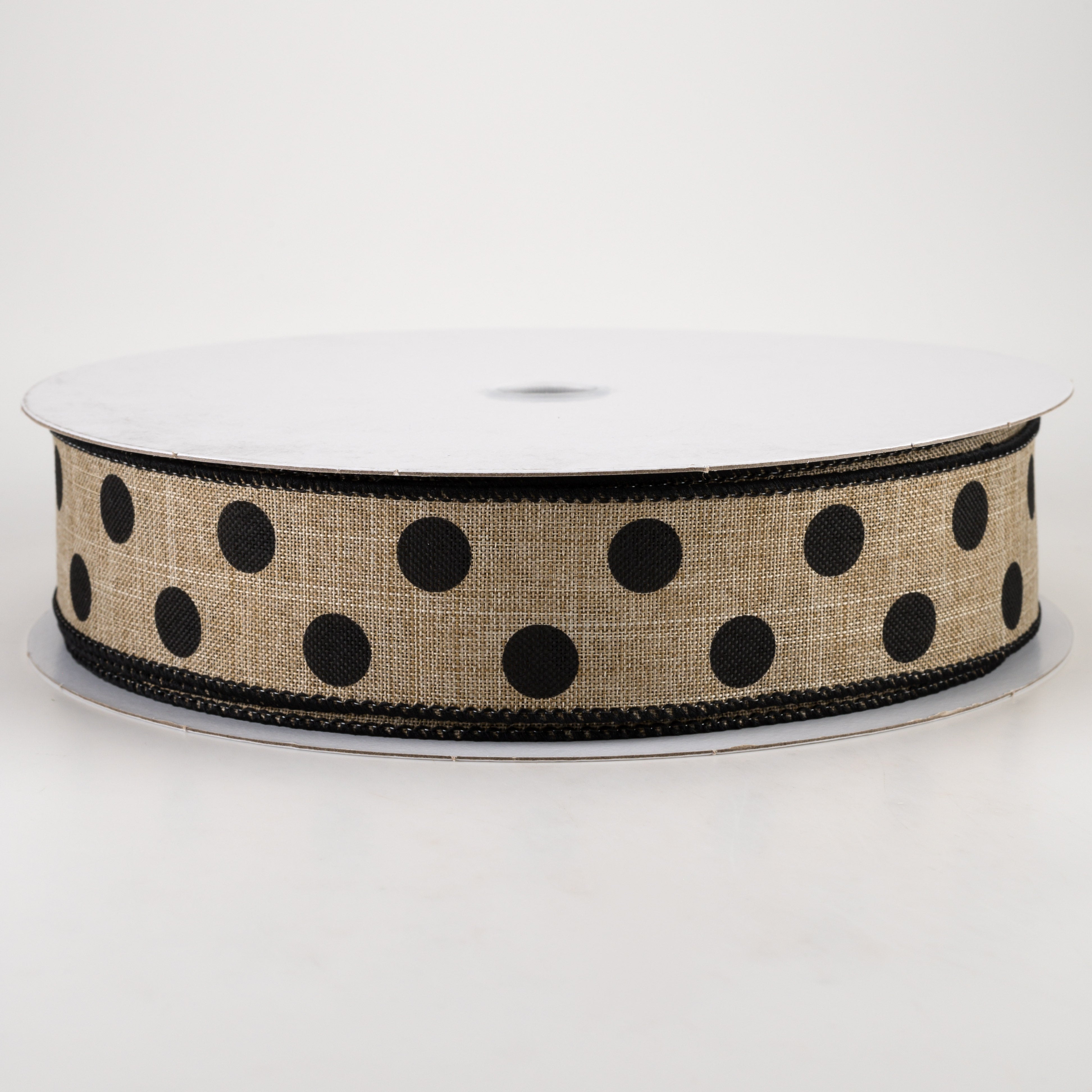 1.5 Inch Linen Polka Dot Ribbon - Black on Natural Fabric Ribbon (50 Yards) for Gift Wrapping, DIY Crafts, Wedding Decorations and Hair Bows