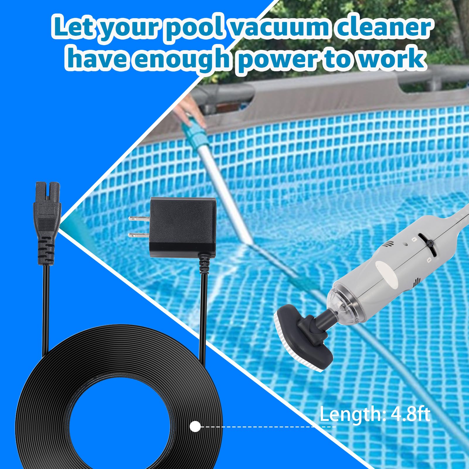 Intex 28620EP CL1704 Handheld Pool Vacuum Replacement Charger - 2 Prong AC Power Adapter for CL1704 Pool Cleaner | Perfect for In-Ground & Above Ground Pool Maintenance