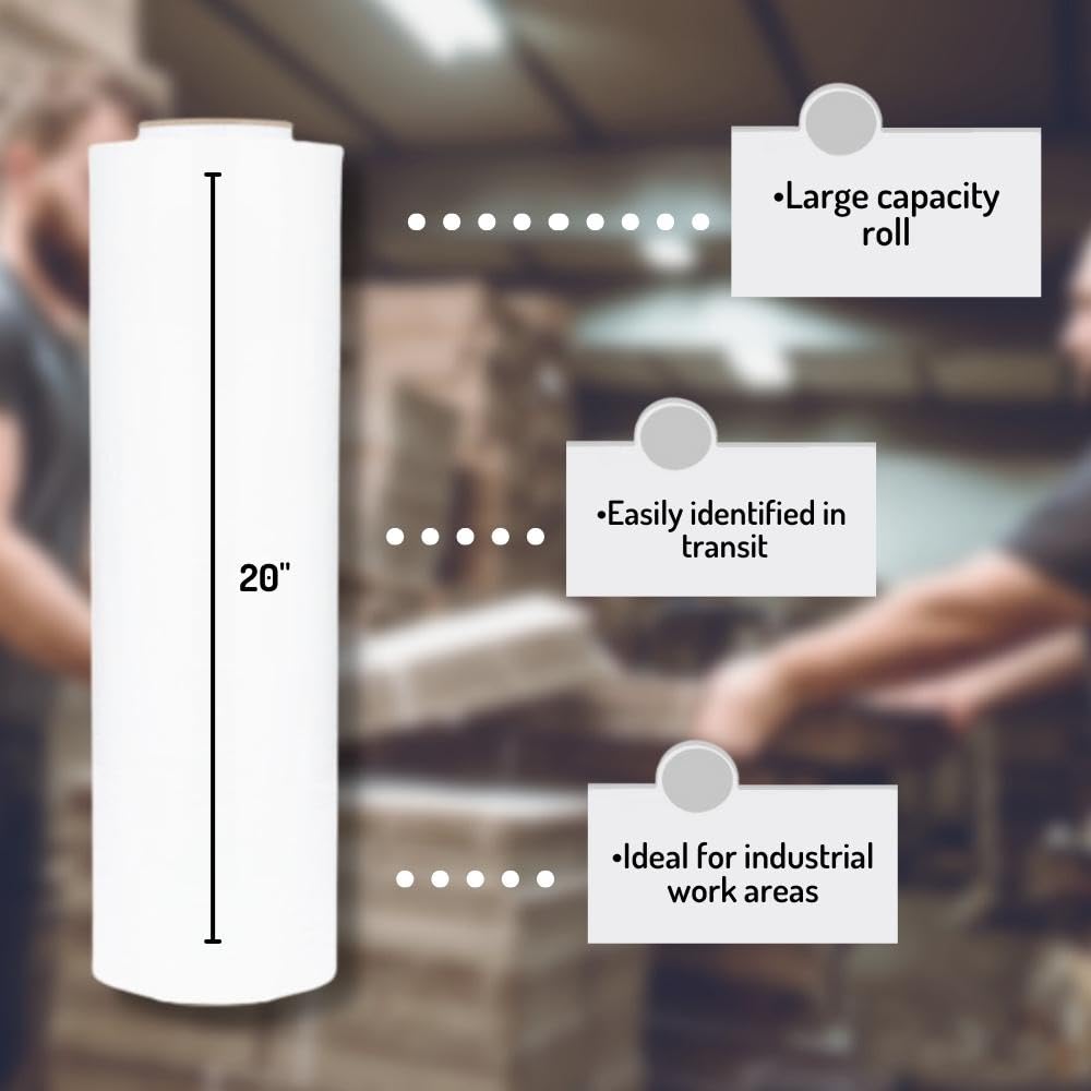 Premium Pallet Packing Plastic Wrap - Heavy Duty Cast Machine Stretch Film Roll, White 20