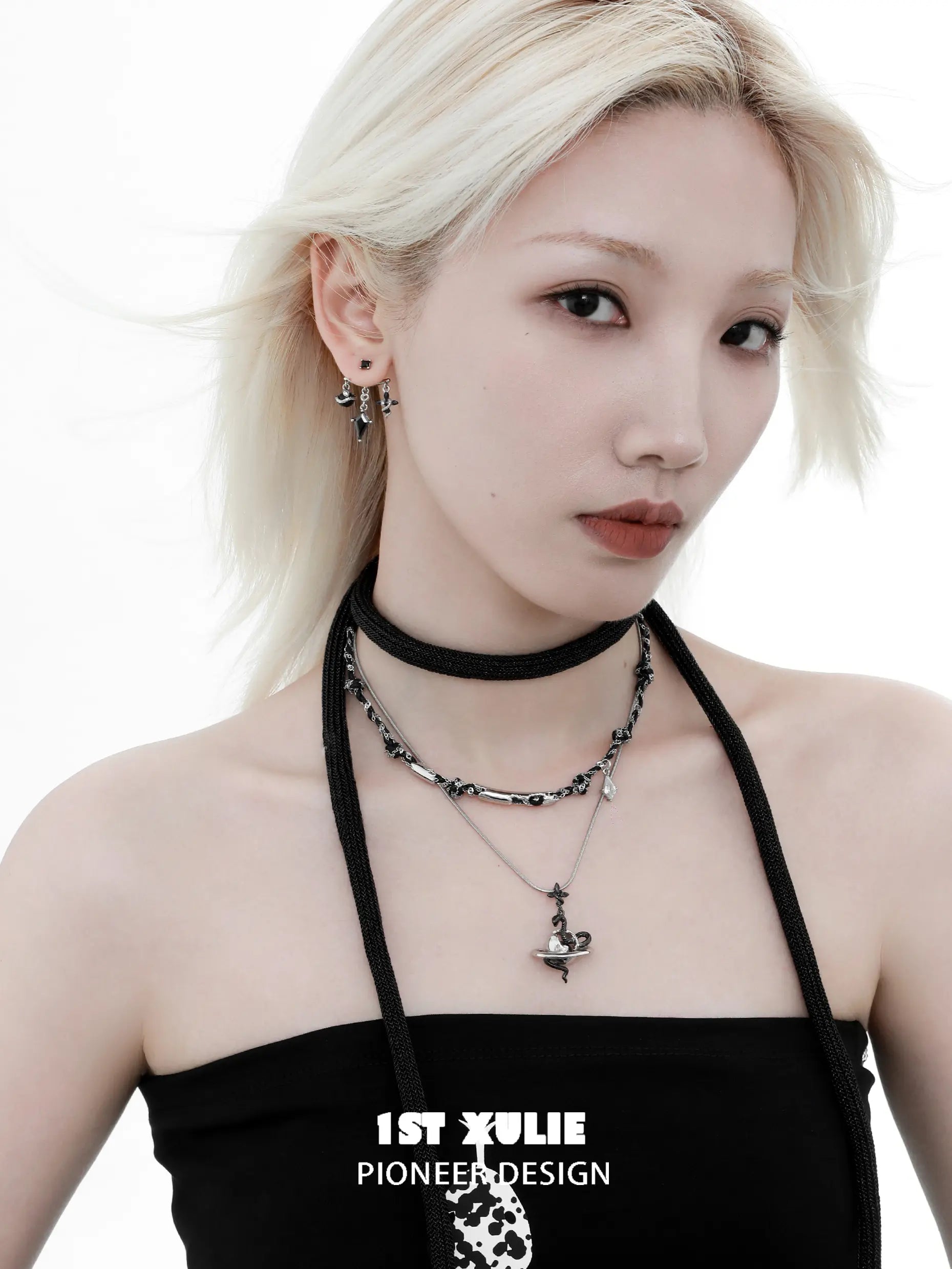 18k Platinum Plated Snake Bite Serpent Link Pendant Necklace - White & Black Entwined Design for Gothic Jewelry Lovers | Perfect for Halloween, Dark Fashion & Statement Accessories