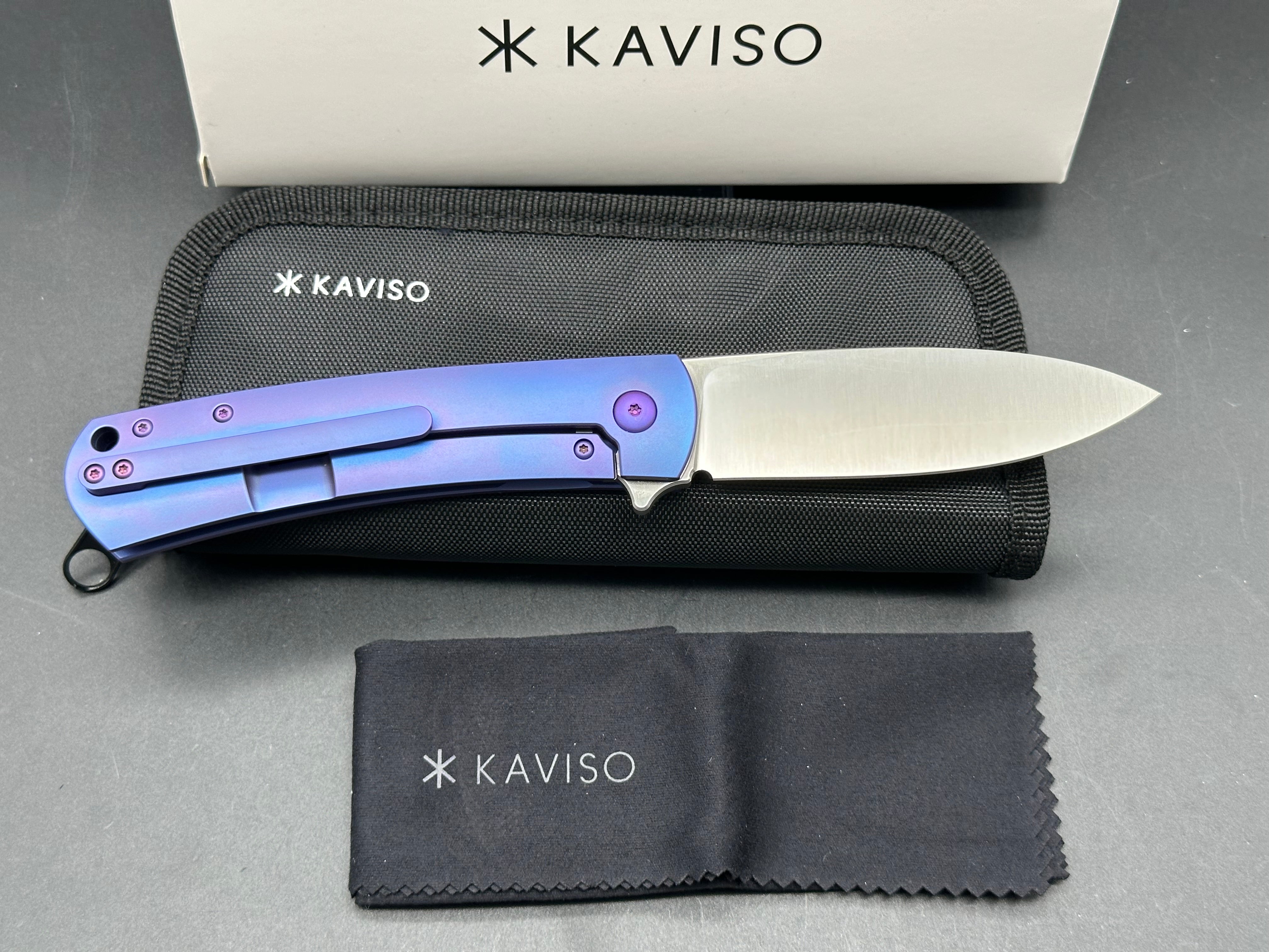 Premium Kaviso Laconico Folding Knife - Purple Titanium Handle & S35VN Steel Blade for Outdoor Camping, Hiking, and Survival Gear