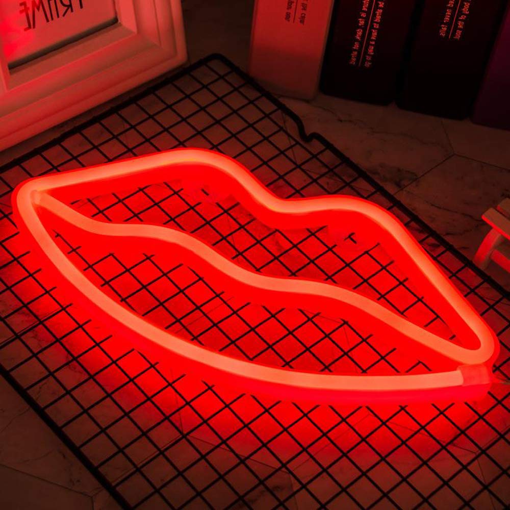 Hopolon LED Neon Lip Sign - Red Lip Light for Party Decor, Girls Room, Table Decoration & Kids Gifts | Perfect for Birthday Parties, Bedroom Wall Art & Home Decor