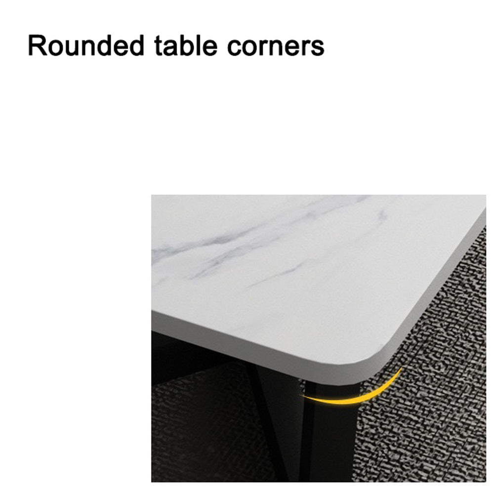 120x60cm Glossy White Minimalist Slate Coffee Table - Modern Marble Tea Table for Living Room, Rectangle Cocktail Side Table with Solid Metal Legs - Perfect for Small Spaces, Apartments & Lounge Decor