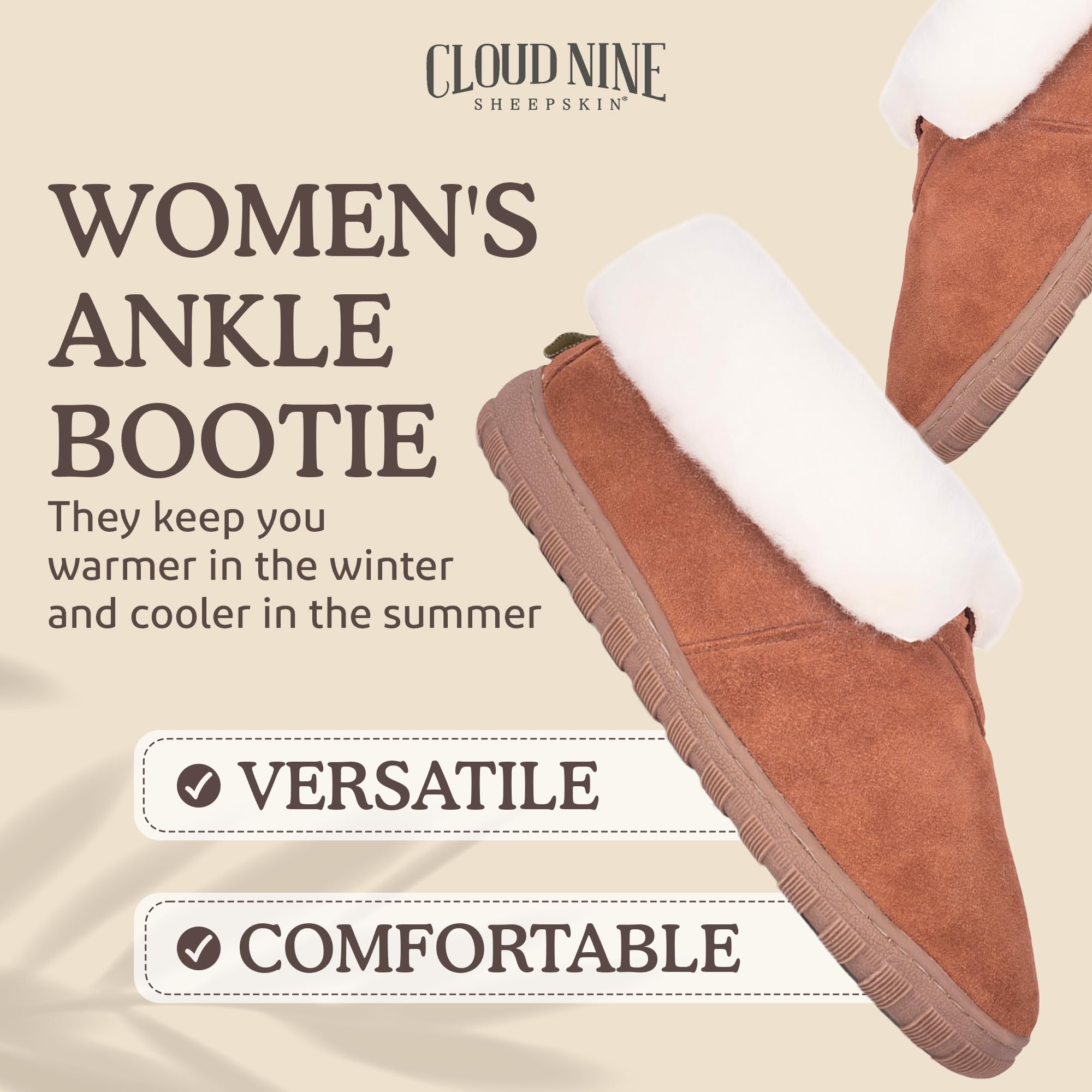 Women's Genuine Sheepskin Ankle Boots - Soft & Comfortable Indoor & Outdoor Shoes with Thermoplastic Rubber Sole - Perfect for Casual Wear, Work, and Winter Outfits