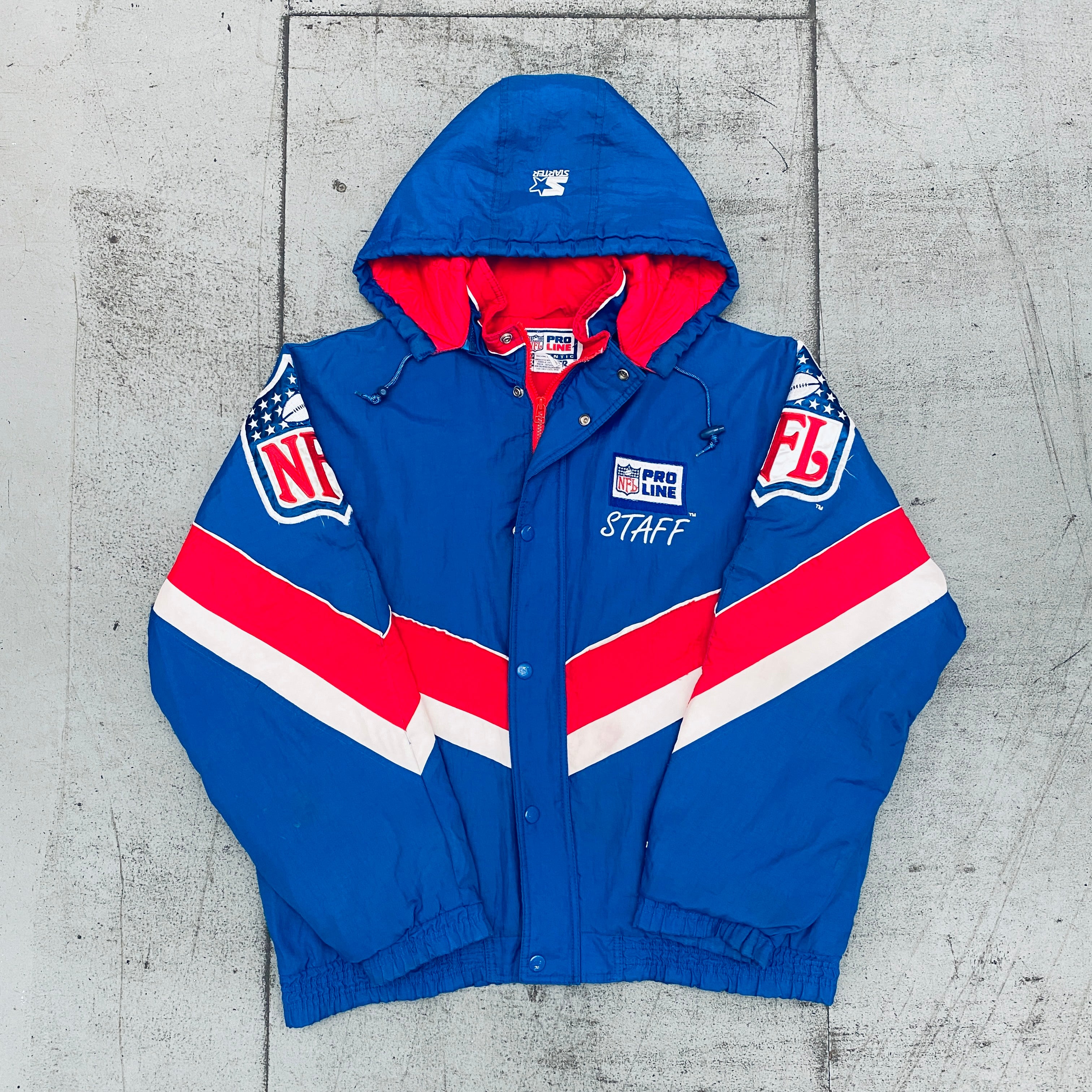 Vintage 1990s NFL Proline Staff Full-Zip Starter Chevron Jacket - Large Size | Authentic Retro Football Jacket for Men | Perfect for Game Day, Tailgating & 90s Nostalgia Fashion