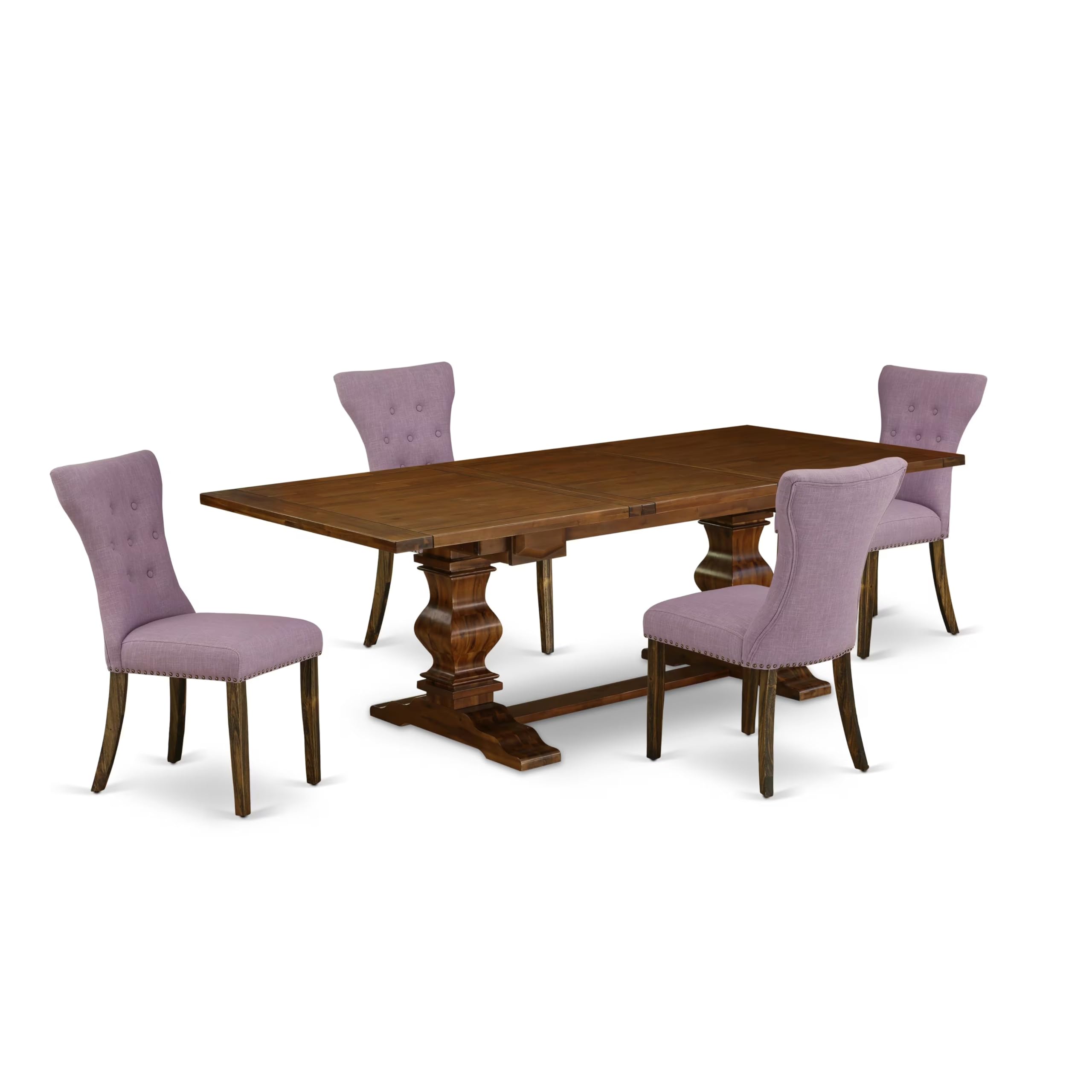 East West Furniture 5-Piece Dining Room Set with Rectangle Table & 4 Fabric Chairs - 42x92 Inch Walnut Kitchen Table Set with Extendable Leaf - Perfect for Family Meals, Dinner Parties & Small Space Dining