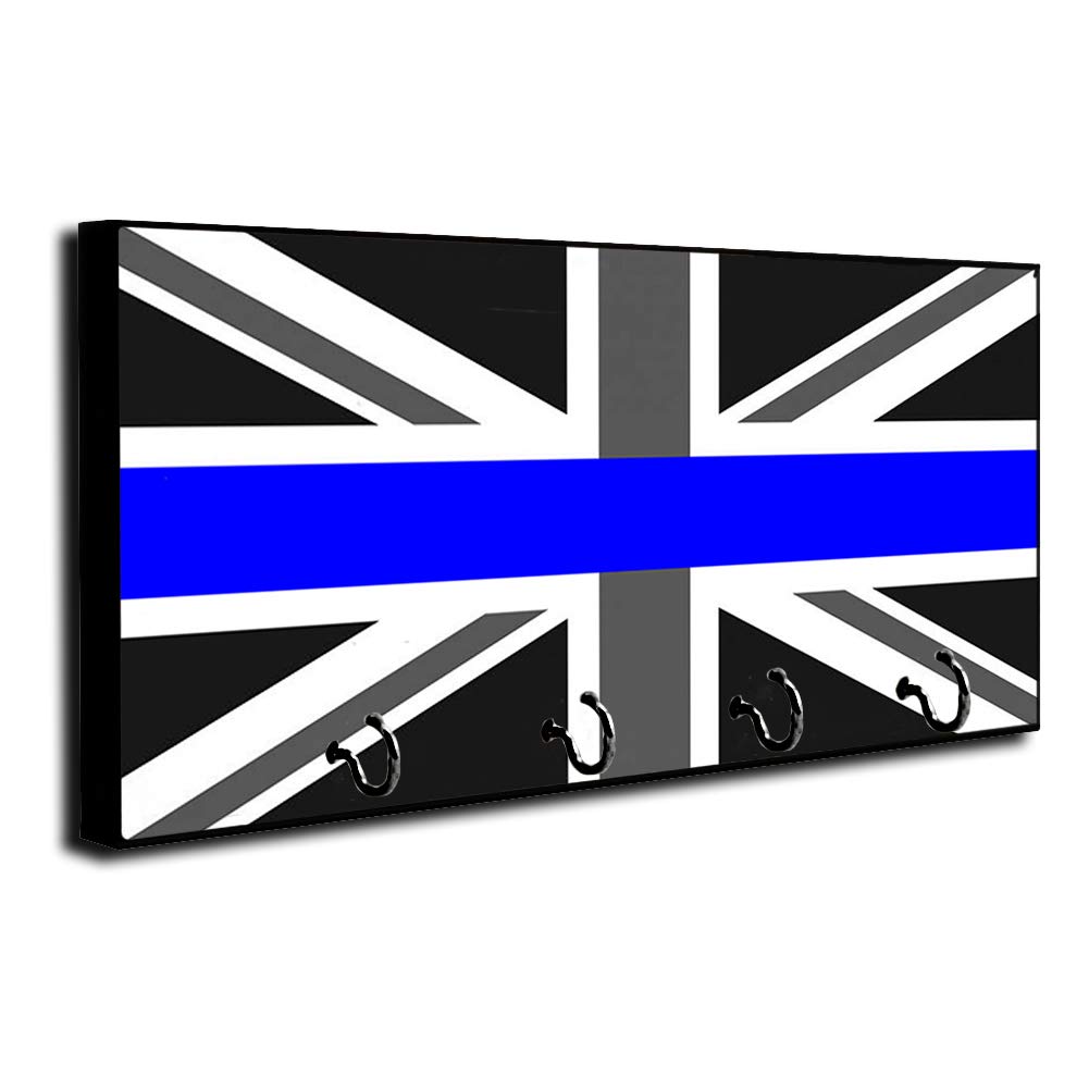 Brotherhood Thin Blue Line Law Enforcement Union Jack Flag Key Holder Organizer - Wall Mount Rack for Home Keys, Rings & Decor | Perfect for Police Supporters, First Responders & Patriotic Home Decor