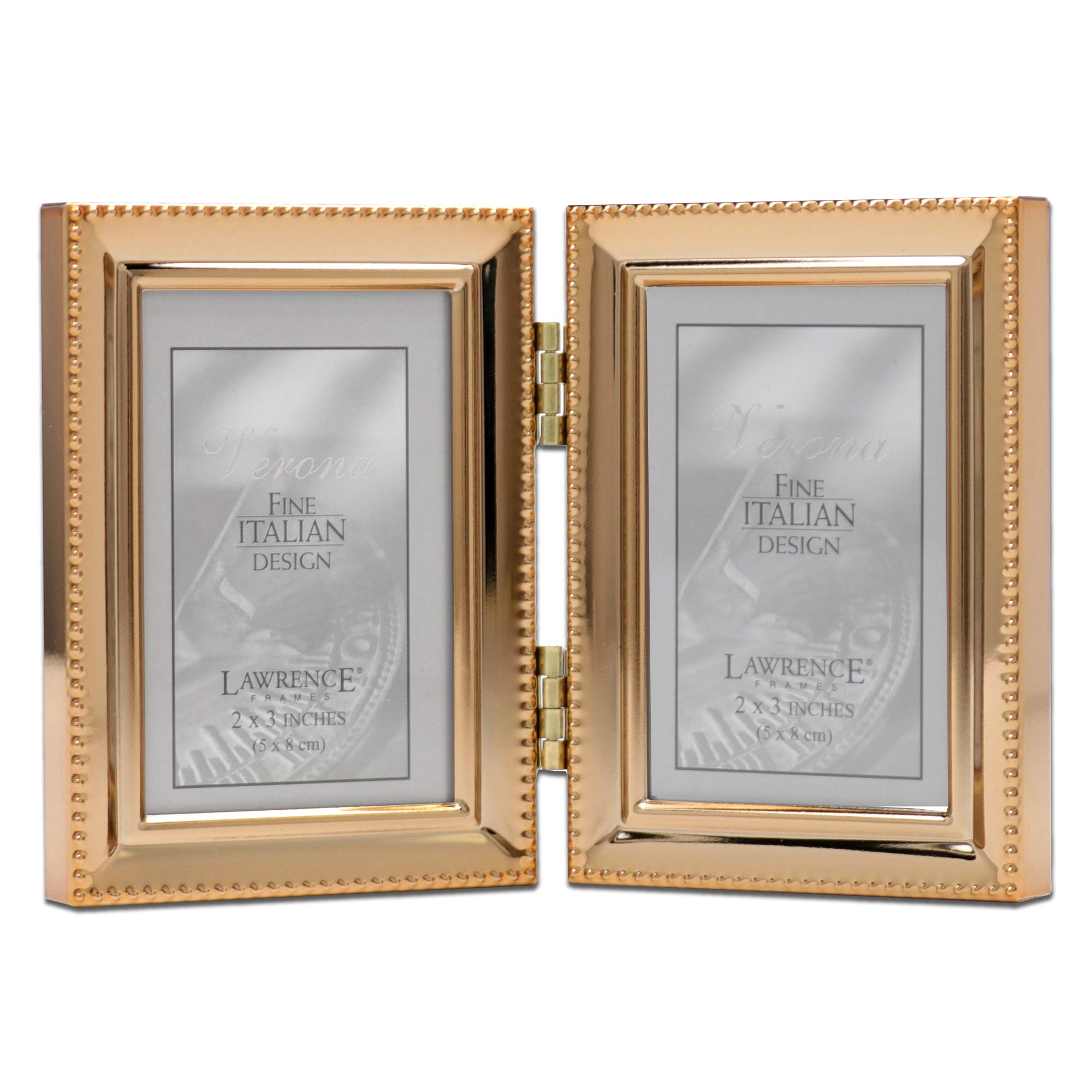 Lawrence Frames Bead Border Design 2.5x3.5 Double Picture Frame in Gold - Perfect for Displaying Photos, Artwork, and Memorabilia in Living Rooms, Bedrooms, or Offices