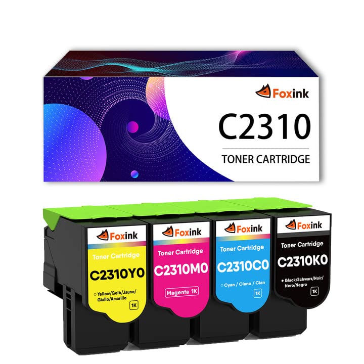 FOXINK C2325 Remanufactured Toner Cartridge - Compatible with Lexmark C2325dw/C2425dw/C2535dw/MC2325adw/MC2425adw/MC2535adwe/MC2640adwe - Replacement for C2310K0/C2310C0/C2310M0/C2310Y0 - High Yield 1000 Pages - Perfect for Office Printing & Small Business Use