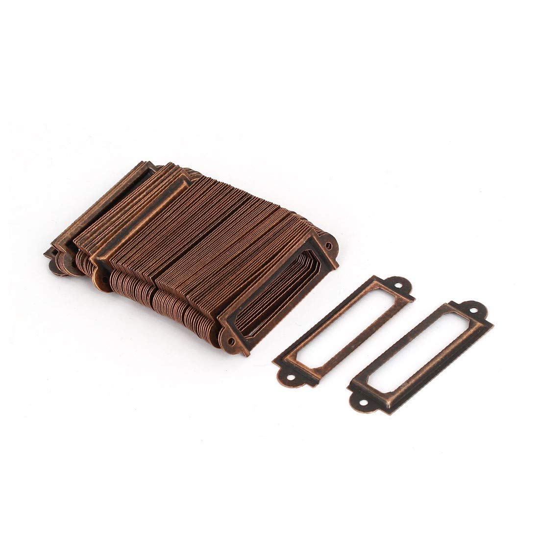 60mm x 17mm Iron Pharmacy Drawer Label Frames - 100pcs Copper Tone Office Organization Tags for Medicine Cabinets & Storage Drawers