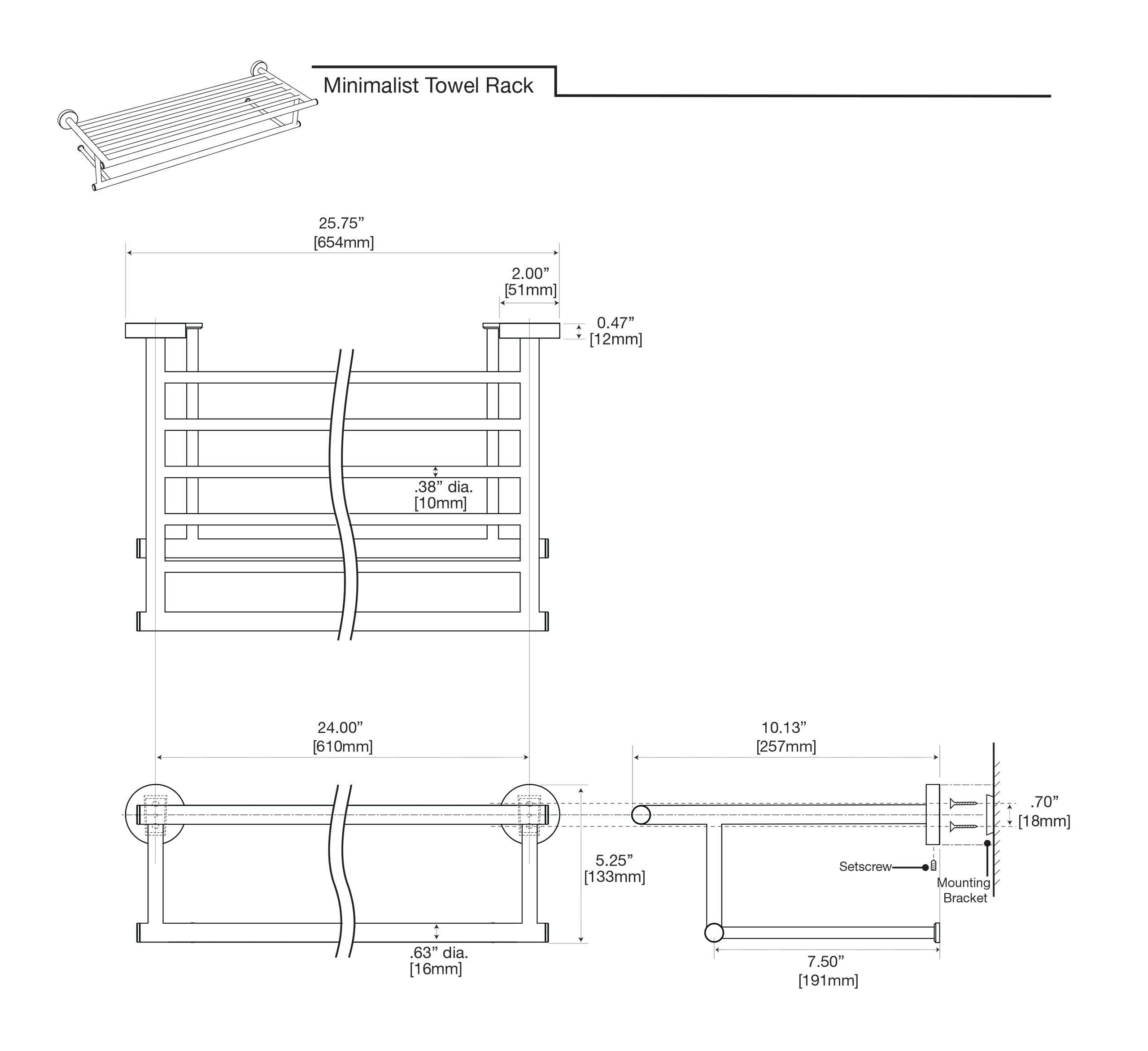 Gatco 4647 Modern Minimalist Towel Rack - 25.75