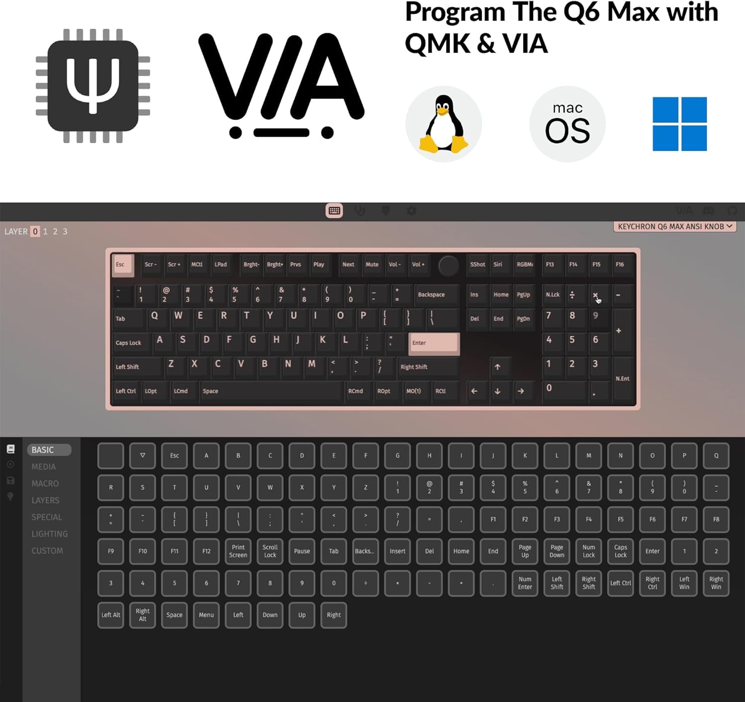 Keychron Q6 Max Full-Size Wireless Custom Mechanical Keyboard - Full Metal Body, QMK/VIA Programmable, Bluetooth 5.1/2.4GHz/Wired, RGB Backlit, Hot-Swappable Gateron Jupiter Brown Switches - Compatible with Mac/Windows/Linux - Perfect for Gaming, Coding & Office Work