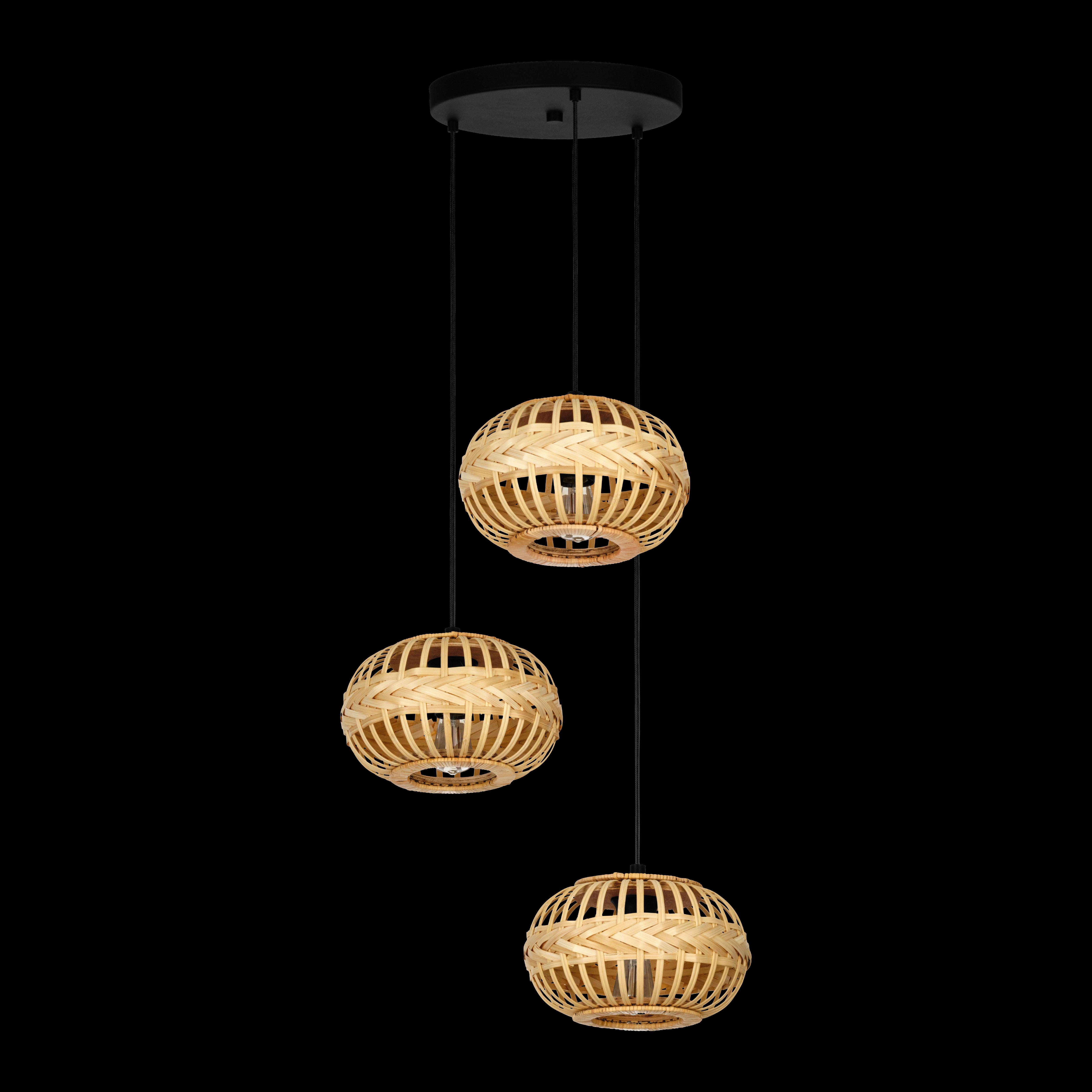 Eglo Amsfield 1 3-Light Round Bamboo Ceiling Pendant Light Fixture - Modern Natural Lighting for Dining Room, Kitchen or Bedroom