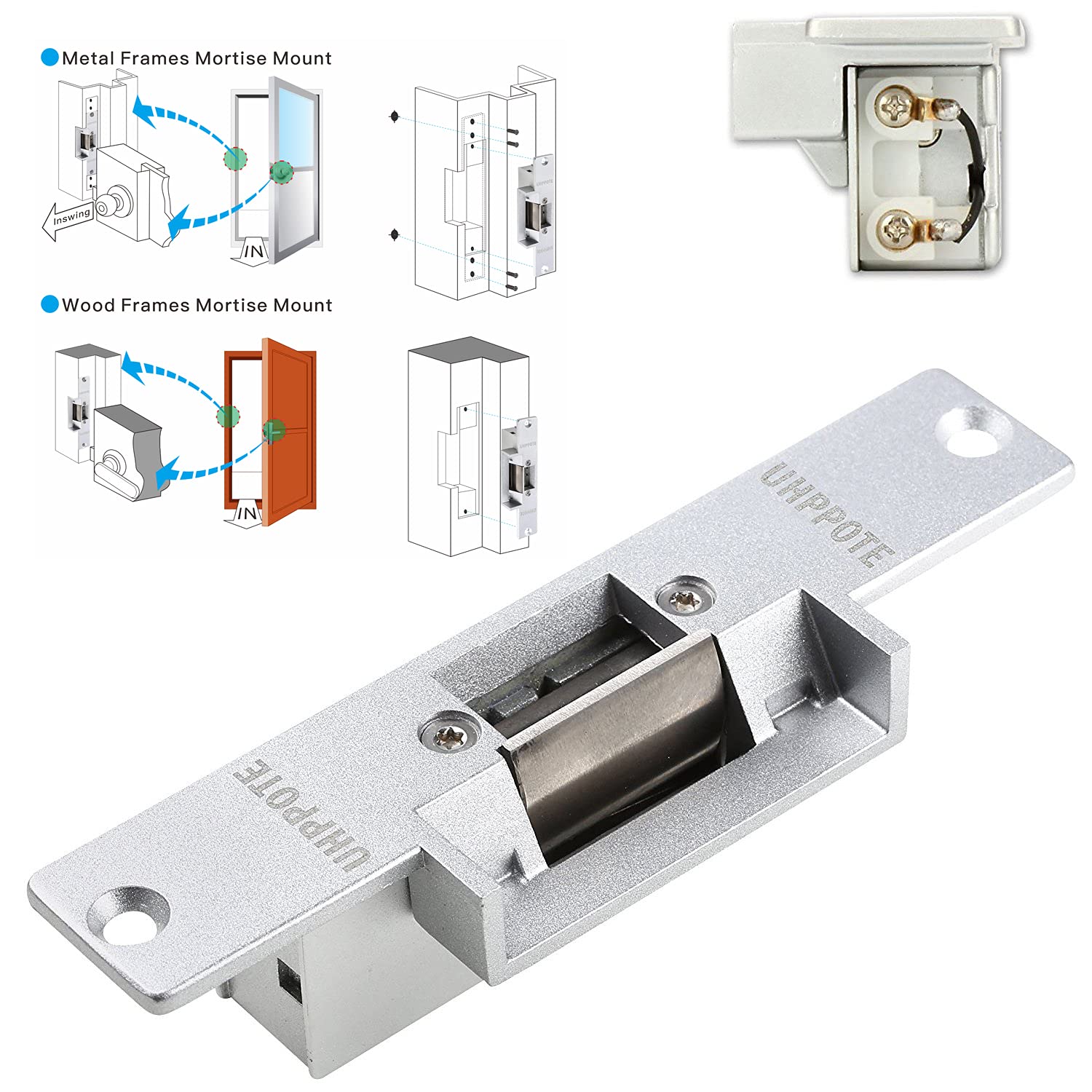 UHPPOTE Electric Strike Fail Secure NO Mode Lock - Access Control Device for Wood & Metal Doors | Ideal for Office, Home & Commercial Security Systems