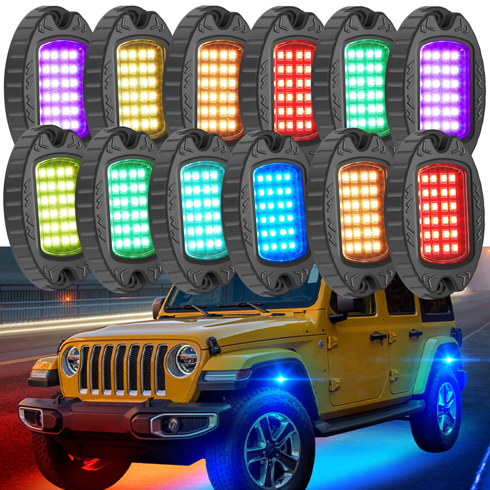**OTOMO 12-Piece Aluminum Car LED Underglow Rock Lights Kit with APP & IR/RF Control, Music Sync, Waterproof 12V Neon Atmosphere Lighting for Off-Road, Campers, RVs – Perfect for Night Rides, Car Shows & Outdoor Adventures**