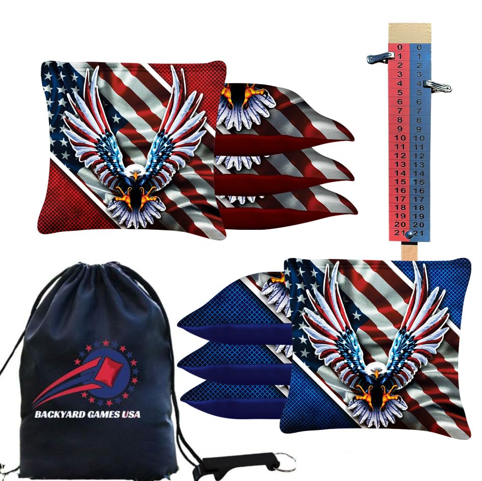 BackYardGamesUSA Professional Tournament Cornhole Bags Set - 8 Regulation Slick & Stick Bean Bags for Cornhole Games | Perfect for Backyard Parties, Tailgating & Outdoor Events