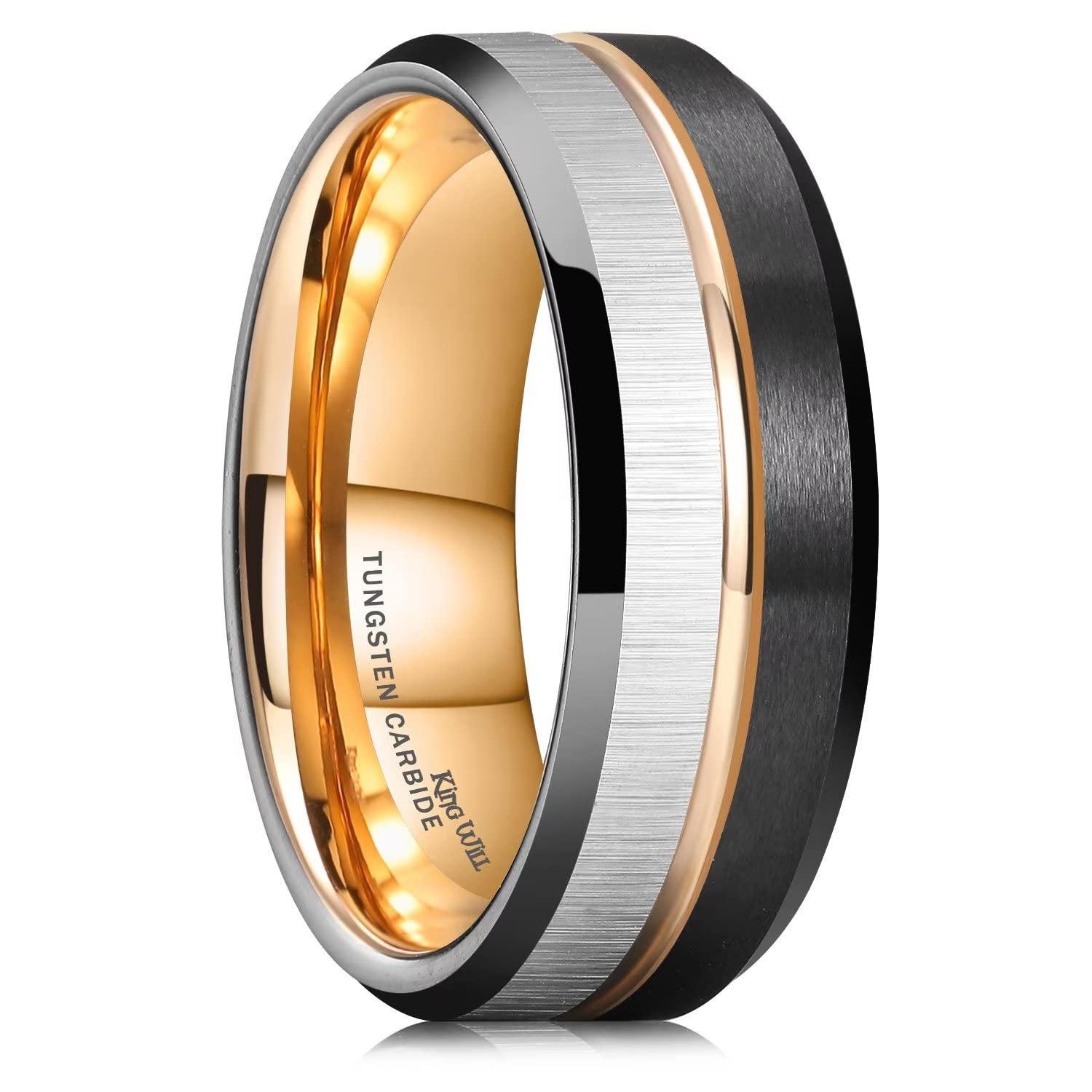 King Will LOOP Men's & Women's Tungsten Carbide Wedding Band Ring - 6mm/8mm Comfort Fit in Black, Silver, Blue & Brushed Gold - Durable & Scratch Resistant for Everyday Wear, Anniversary Gifts & Couple Rings