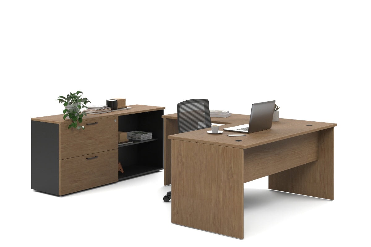 L-Shaped Executive Desk with Uniform Panel - Black Carcass [1400L x 1600W] - Perfect for Home Office & Corporate Workspaces