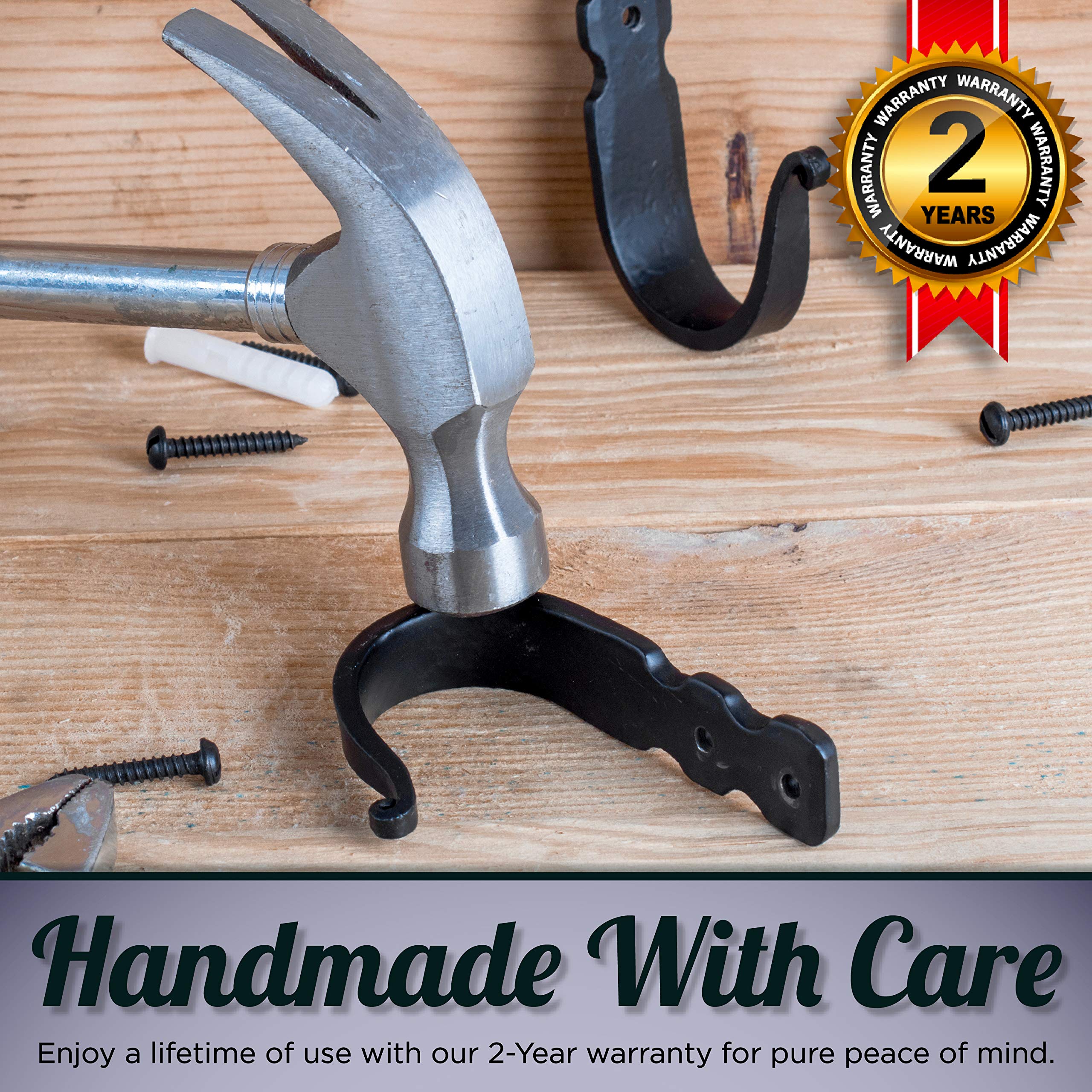 Rustic Wrought Iron Wall Hooks - Set of 3 Black Farmhouse Hooks for Hanging Coats, Hats, Bags & Towels - 3.3 x 2 x 0.8 Inches - Perfect for Entryway, Bathroom & Kitchen Organization