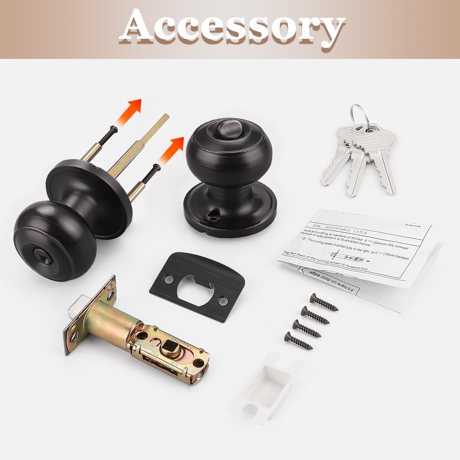 6 Pack Oil Rubbed Bronze Round Entry Door Knobs - Keyed Alike Exterior/Interior Door Handles for Bedroom, Bathroom, Front & Office Doors - Secure Lock with 3 Combo Keys | Perfect for Home Security & Commercial Use
