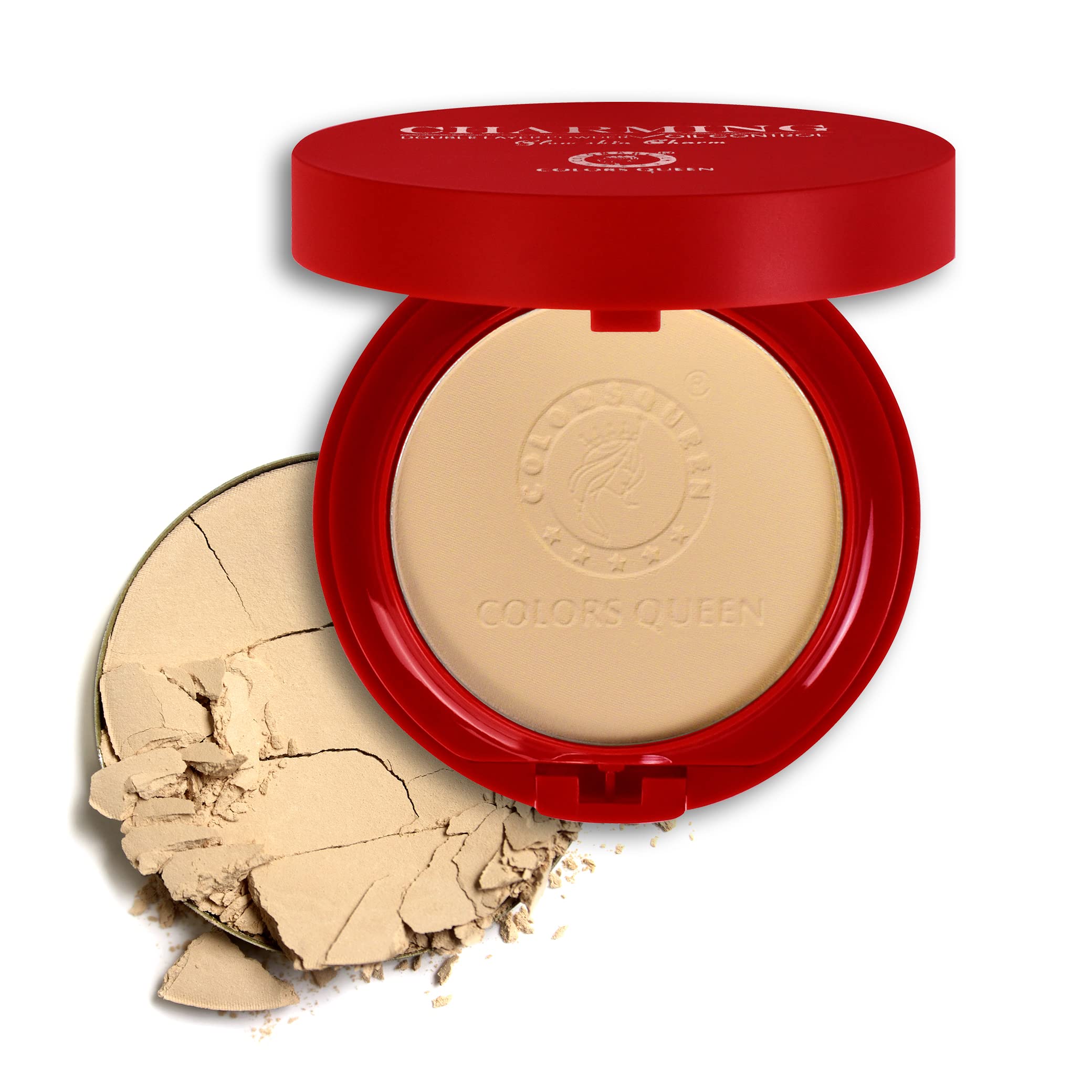 Colors Queen 2-in-1 Oil Control & Matte Pressed Powder - 04 Sand, 18g | Lightweight Long-Lasting Compact Powder with Mirror & Puff | Perfect for Daily Makeup, Touch-Ups & On-the-Go Use
