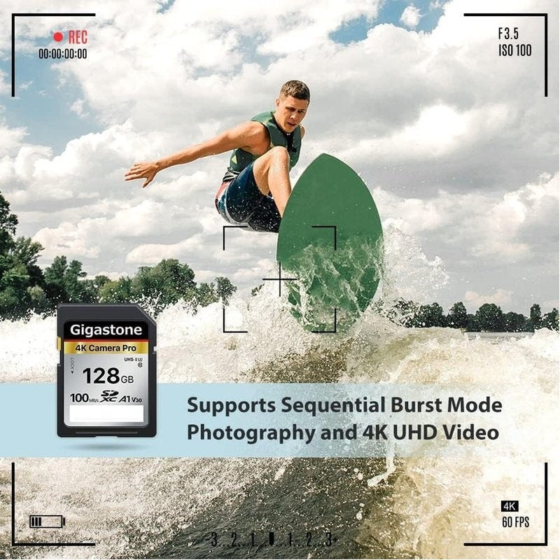 Gigastone 128GB or 256GB SDXC V30 UHS-I Memory Card - High Speed for DSLR Cameras, Drones, and 4K Video Recording