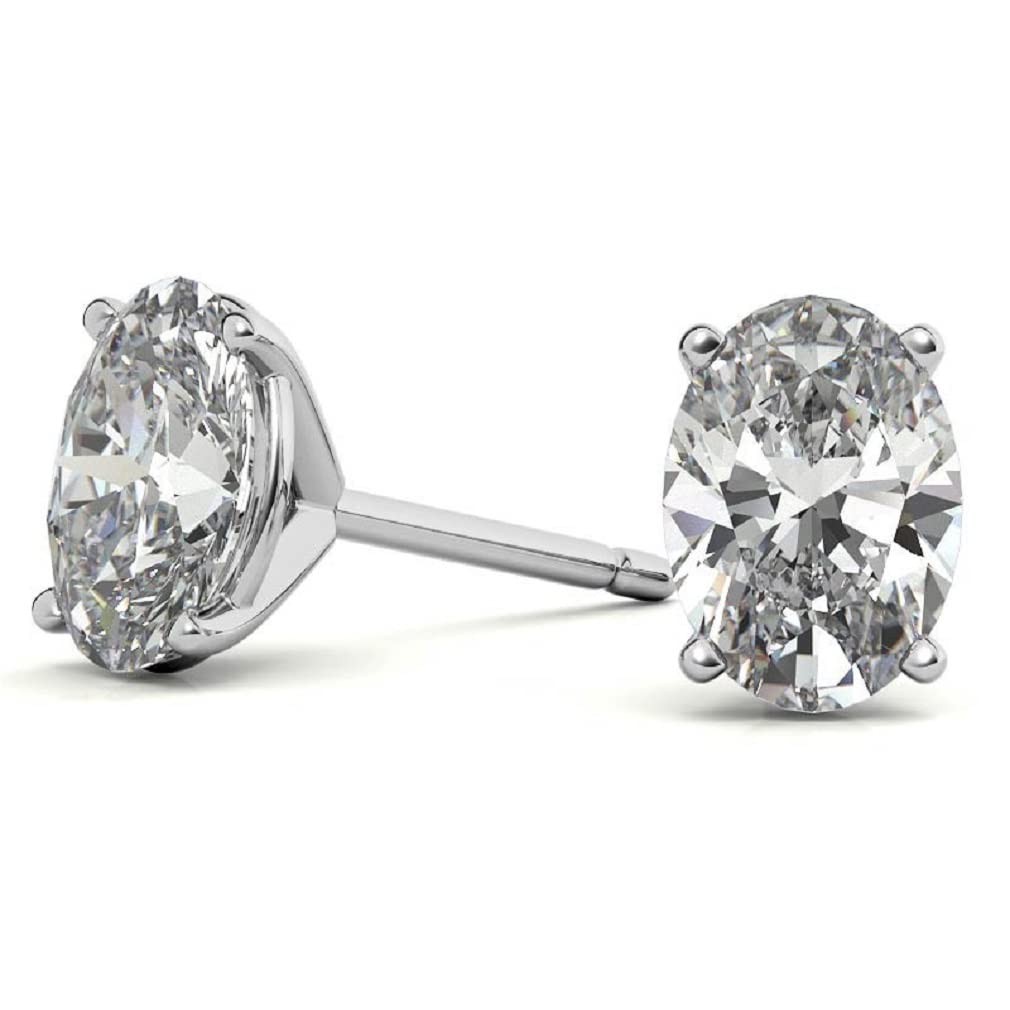 10K/14K/18K Solid White Gold Handmade Moissanite Earrings - 3 TCW Oval Cut Diamond Stud Earrings for Women, Martini Set Solitaire Anniversary Jewelry, Perfect for Engagement, Birthday Gifts & Special Occasions - Push/Screw Back Closure - Elegant Everyday Wear & Formal Events