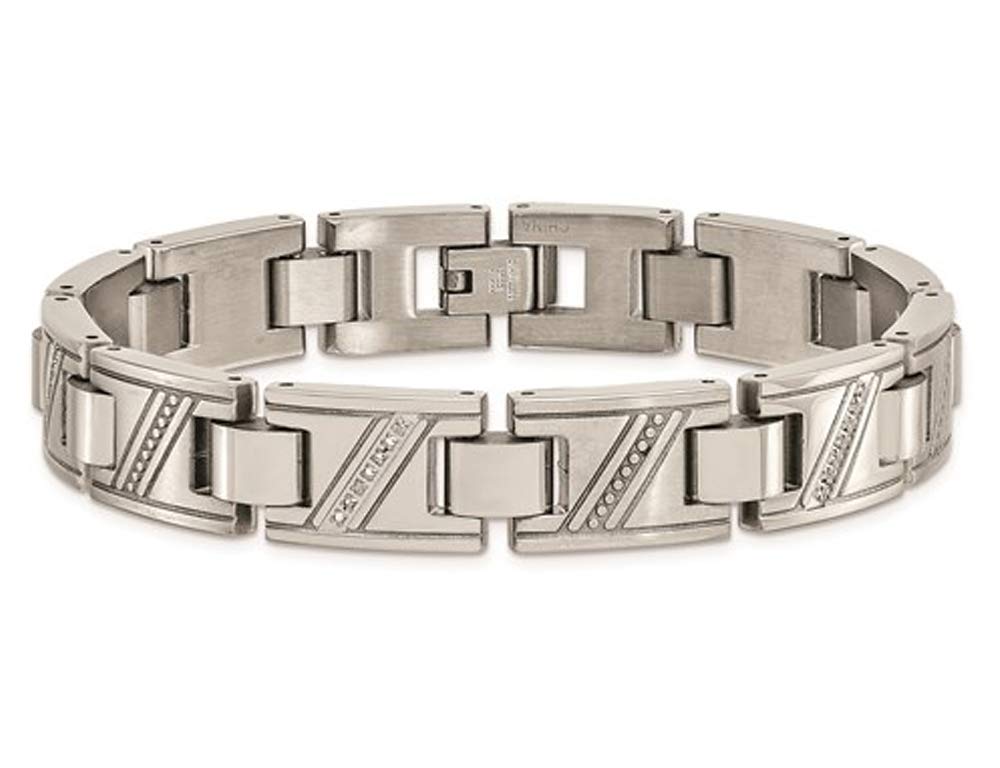 Men's Stainless Steel Bracelet with Accent Diamonds - 8.5