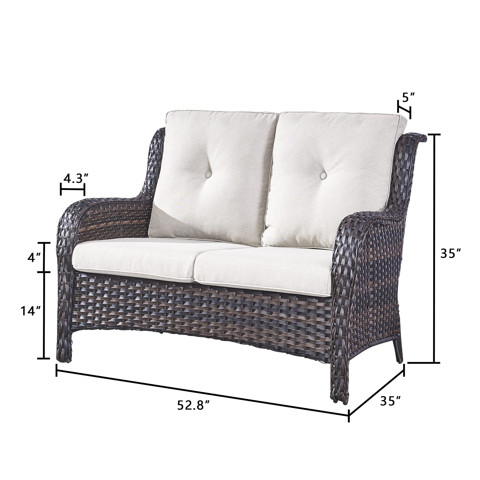 Outdoor Loveseat Wicker Patio Sofa - 2-Seat Rattan Outdoor Couch with Deep Seating & Cushions, Water-Resistant Patio Furniture for Porch, Deck, Balcony, Garden - Brown/Beige - Perfect for Relaxing & Entertaining Outdoors