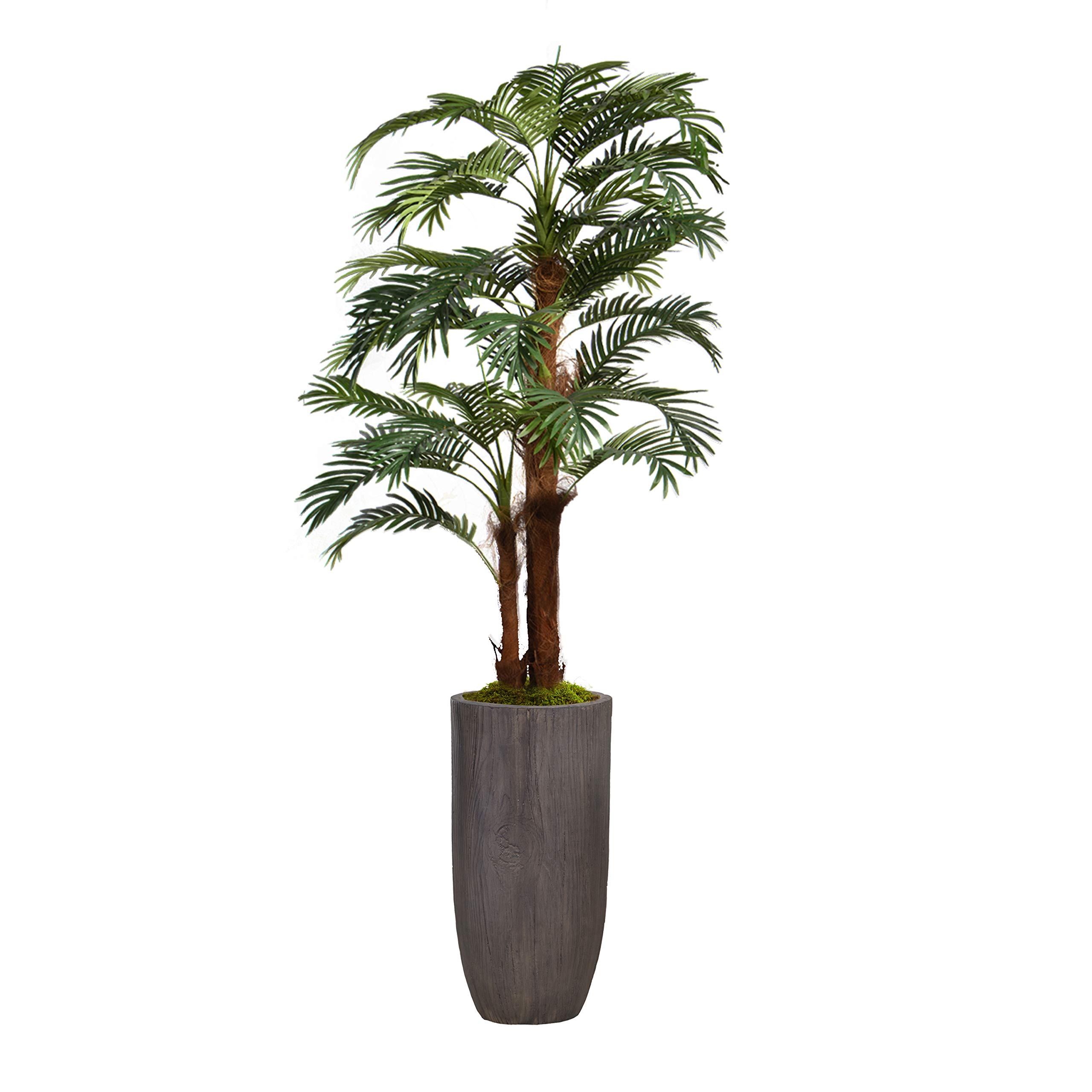 Vintage Green Emerald Artificial Faux Palm Tree with Fiberstone Planter - 81