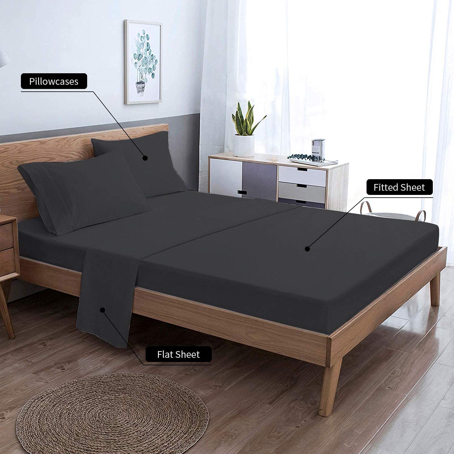 EaseHome Queen Size Bed Sheet Set - Ultra Soft Luxury Brushed Microfiber Bedding with 18