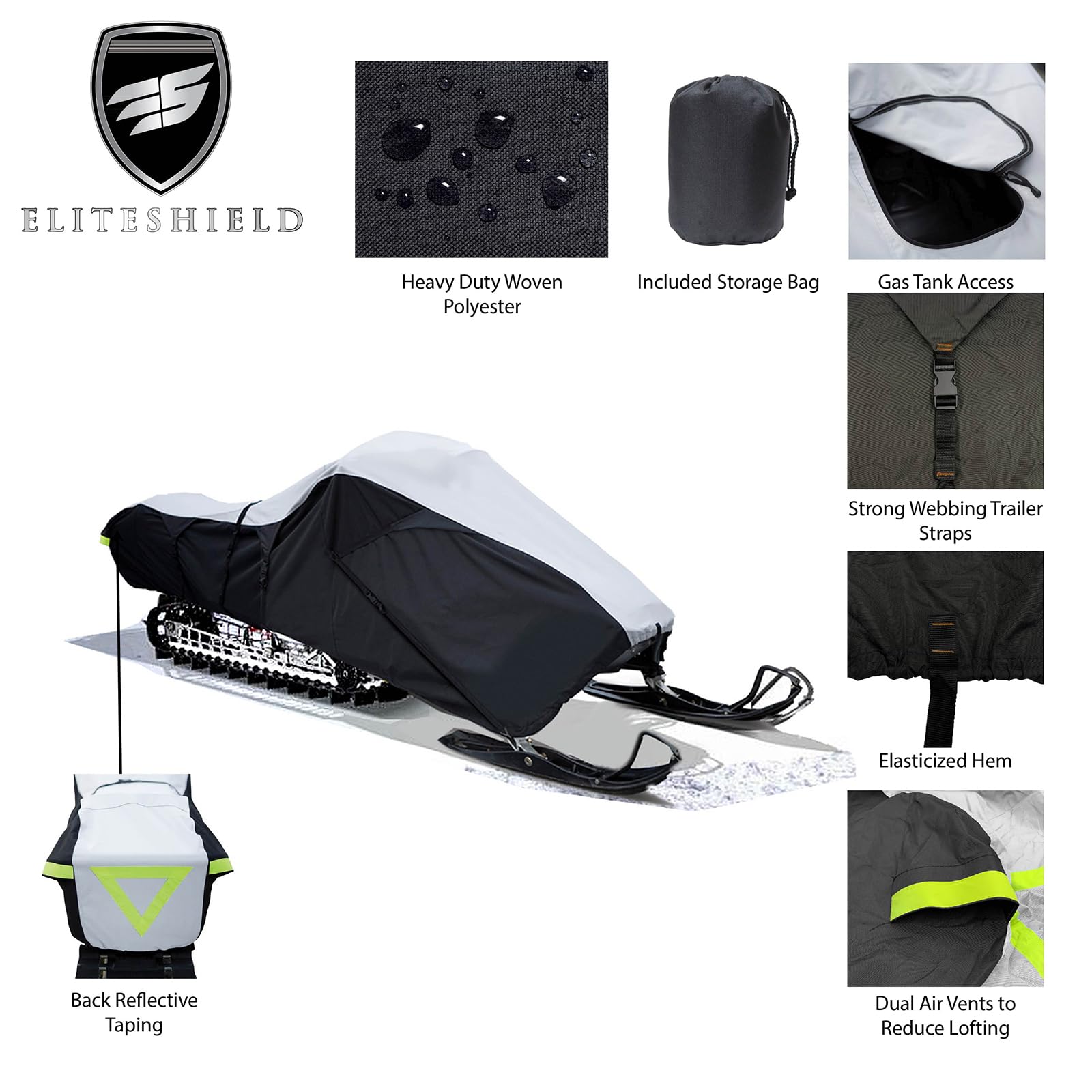 Heavy Duty SnowShield Snowmobile Cover - Waterproof & Trailerable Storage Cover for Youth Snowmobiles up to 80
