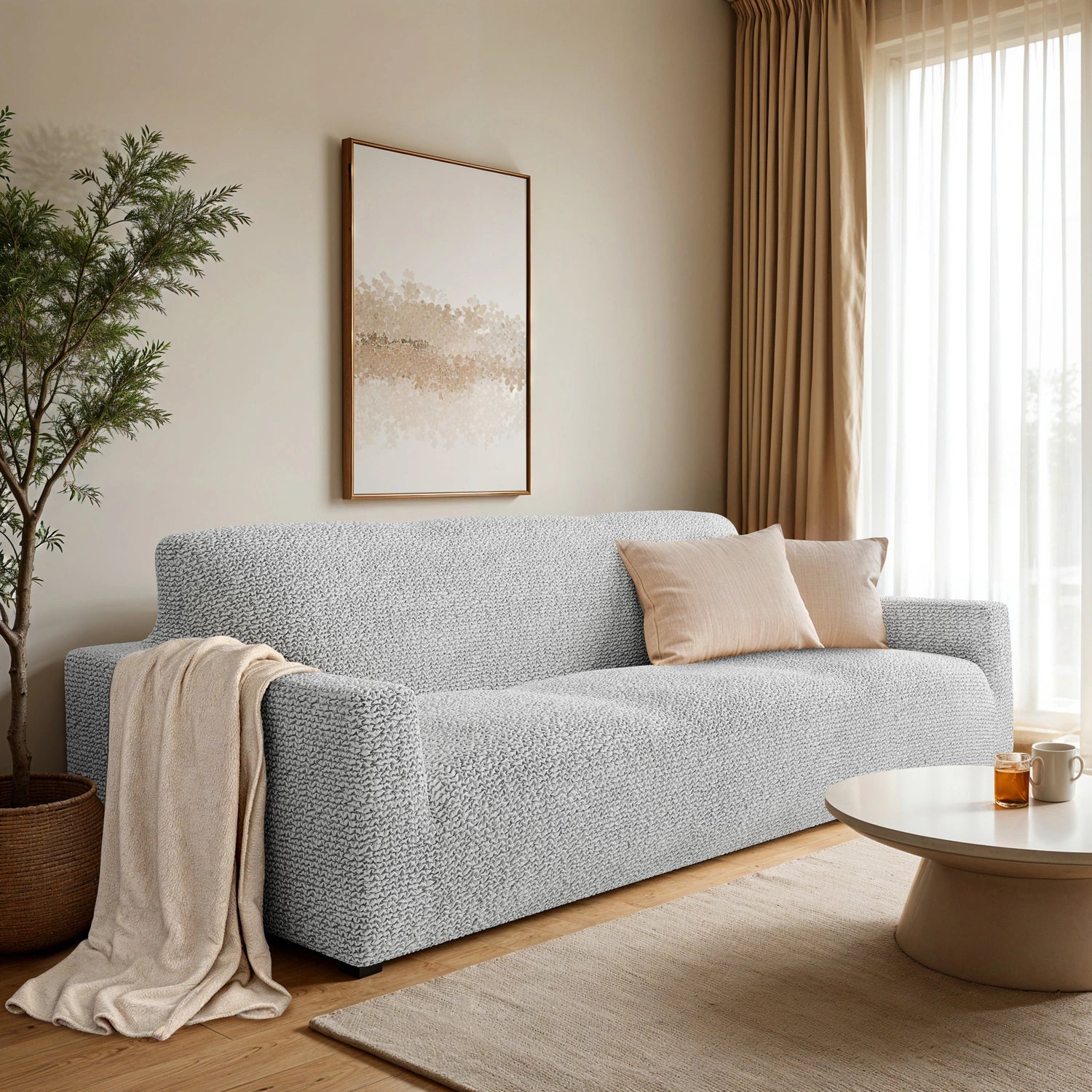 3 Seater Sofa Slipcover - Microfiber Fabric Stretch Couch Cover for Living Room, Home Decor & Furniture Protection