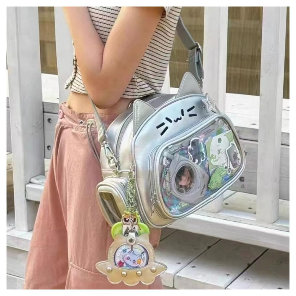 Y2K Aesthetic PU Leather Cat Ita Bag - Preppy Single Shoulder Backpack for School Girls | Perfect for Anime Conventions, Cosplay & Kawaii Fashion