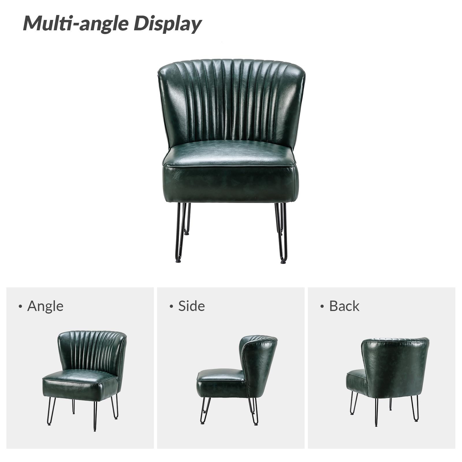 Mid Century Modern Faux Leather Accent Chairs Set of 2 - Green Upholstered Armless Side Chairs with Metal Base for Living Room & Bedroom | HULALA HOME | Perfect for Small Spaces, Reading Nooks & Guest Seating