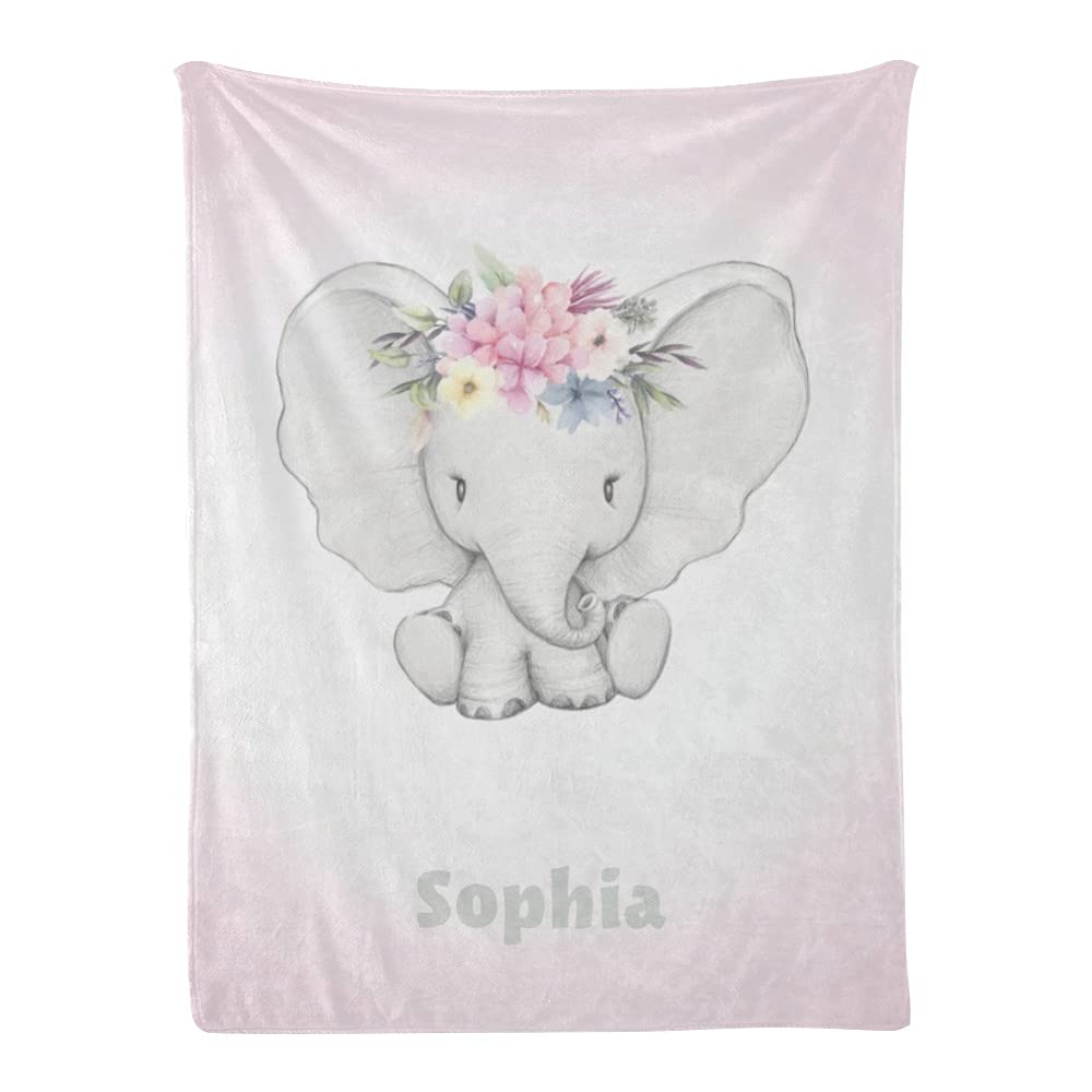 Personalized Floral Elephant Baby Blanket - Super Soft Fleece Nursery Blanket with Custom Name for Boys & Girls (30x40 Inches) | Perfect for Baby Showers, Birthdays & Nursery Decor