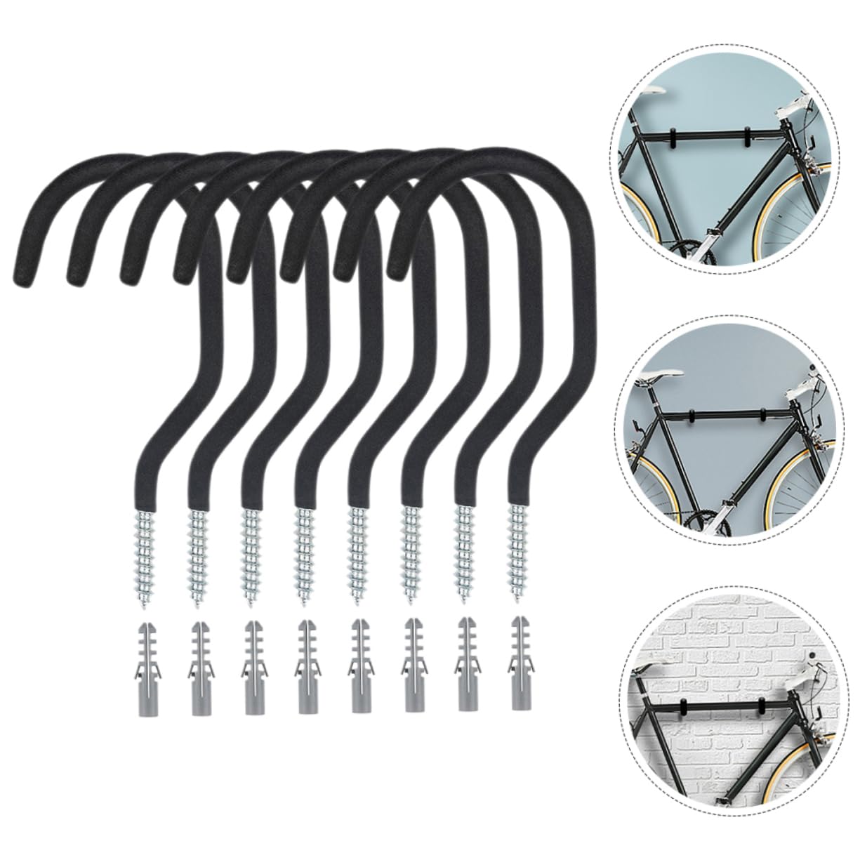 8-Piece Jojofuny Bike Hooks - Heavy Duty Carbon Steel Bicycle Rack for Garage, Wall & Ceiling Mount - Perfect for Storing Electric Bikes, Mountain Bikes & Road Bikes - Space Saving Bike Storage Solution for Home & Garage Organization