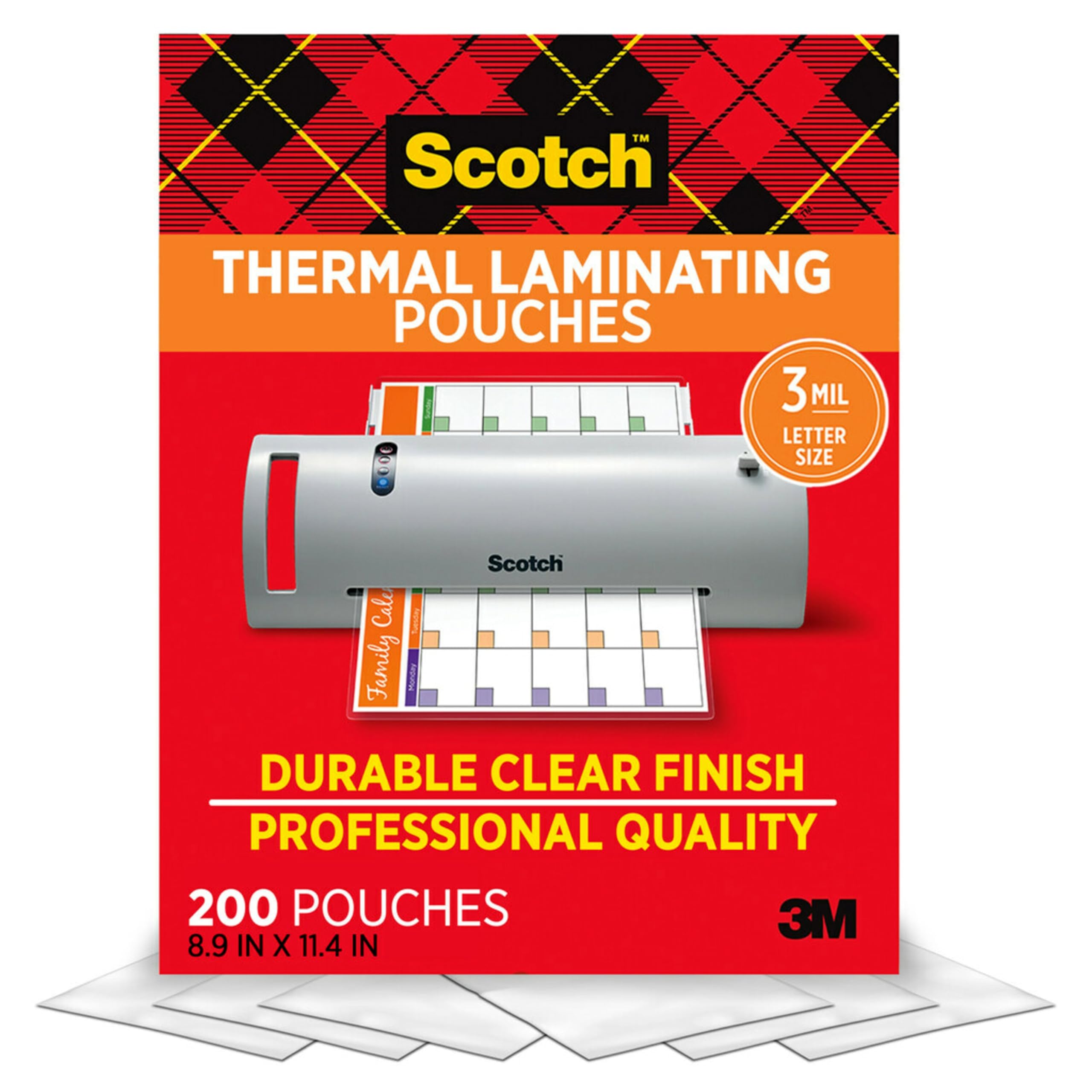 Scotch Thermal Laminating Pouches 200pk, 3mil Clear for Letter Size Paper - Perfect for Office & School Projects
