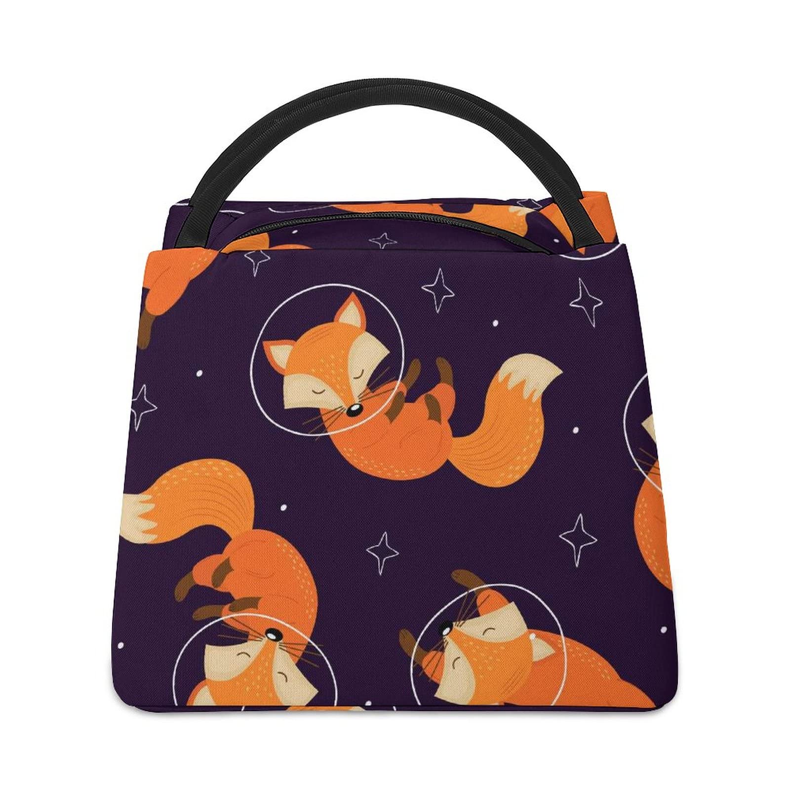 Orange Fox in Space Insulated Lunch Tote Bag - Reusable Thermal Cooler Bag for Work, Office, School, Picnic & Travel | Portable Handbag for Women & Men