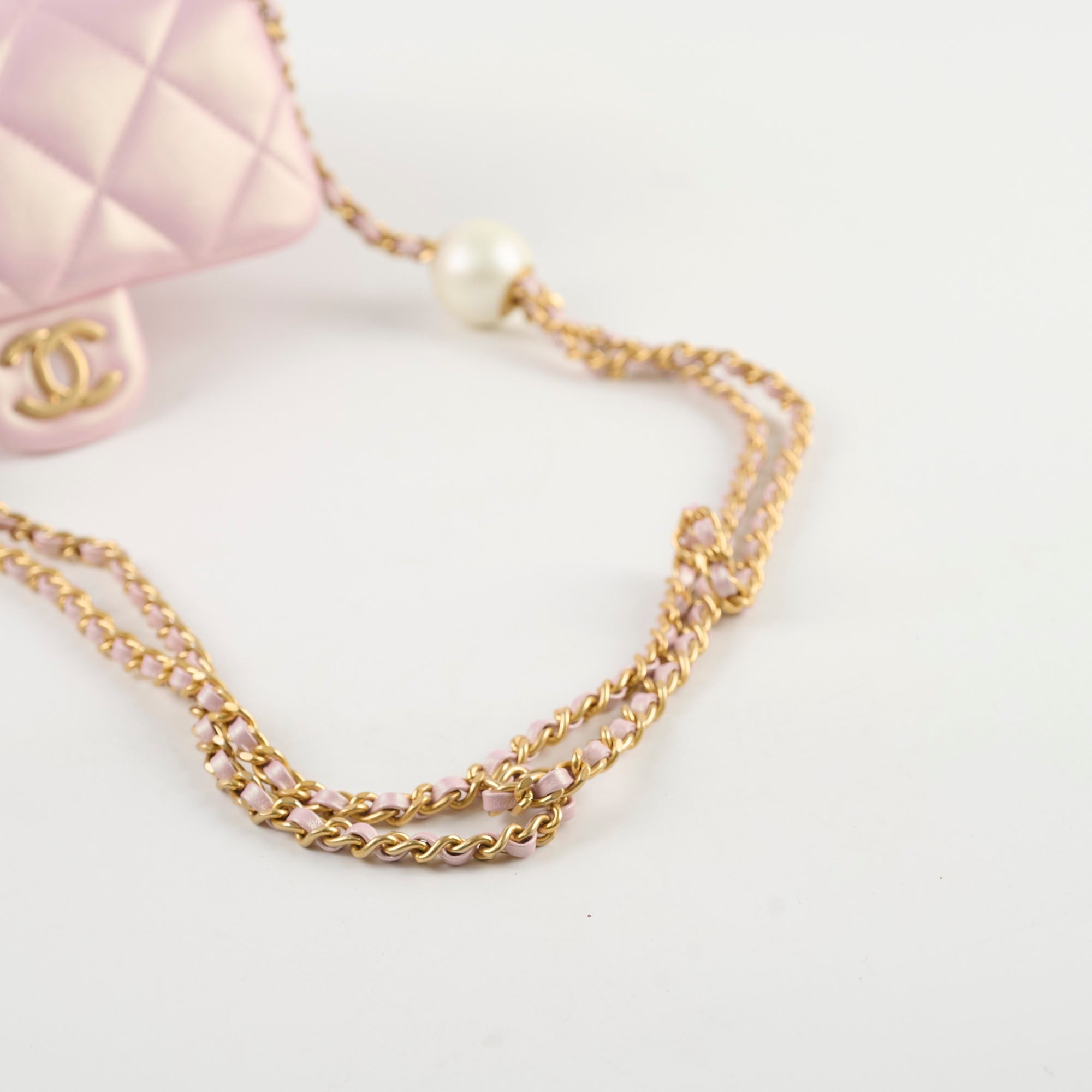 Chanel 2024 Seasonal Square Flap Bag with Pearl Accents in Iridescent Pink - Perfect for Evening Events, Luxury Gift Giving & Fashionable Outfits