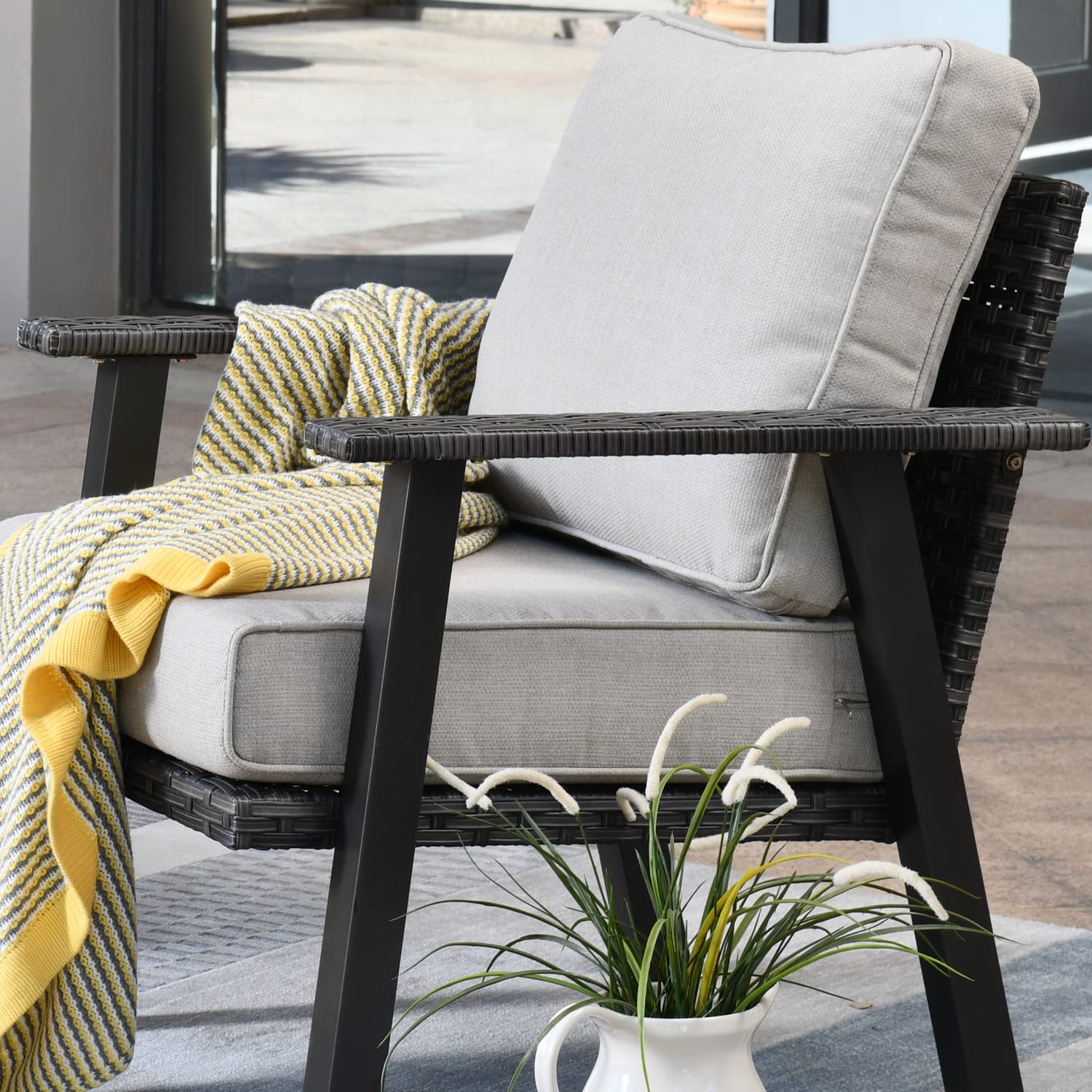 **Ovios Patio Chairs Set of 2 - All-Weather Wicker Rattan Outdoor Chairs with Comfortable Cushions, High Back Single Sofa for Porch, Garden, Backyard, Deck - Beige - Perfect for Relaxing, Lounging, and Entertaining Guests**