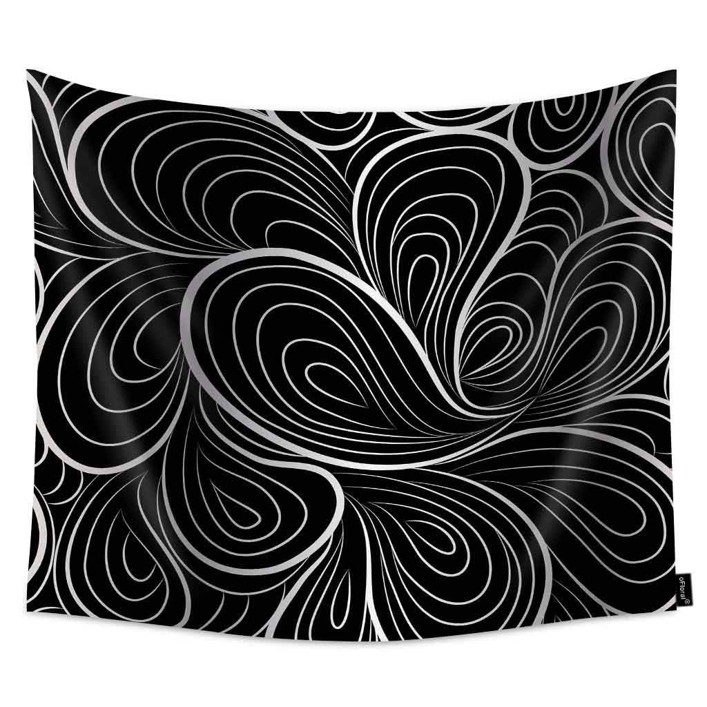 Floral White Curves Hanging Tapestry with Flower Design on Black Background - 60x80 Inch Printed Wall Decor for Living Room, Bedroom, Dorm - Perfect for Boho Home Decor, Meditation Spaces & Gift for Women