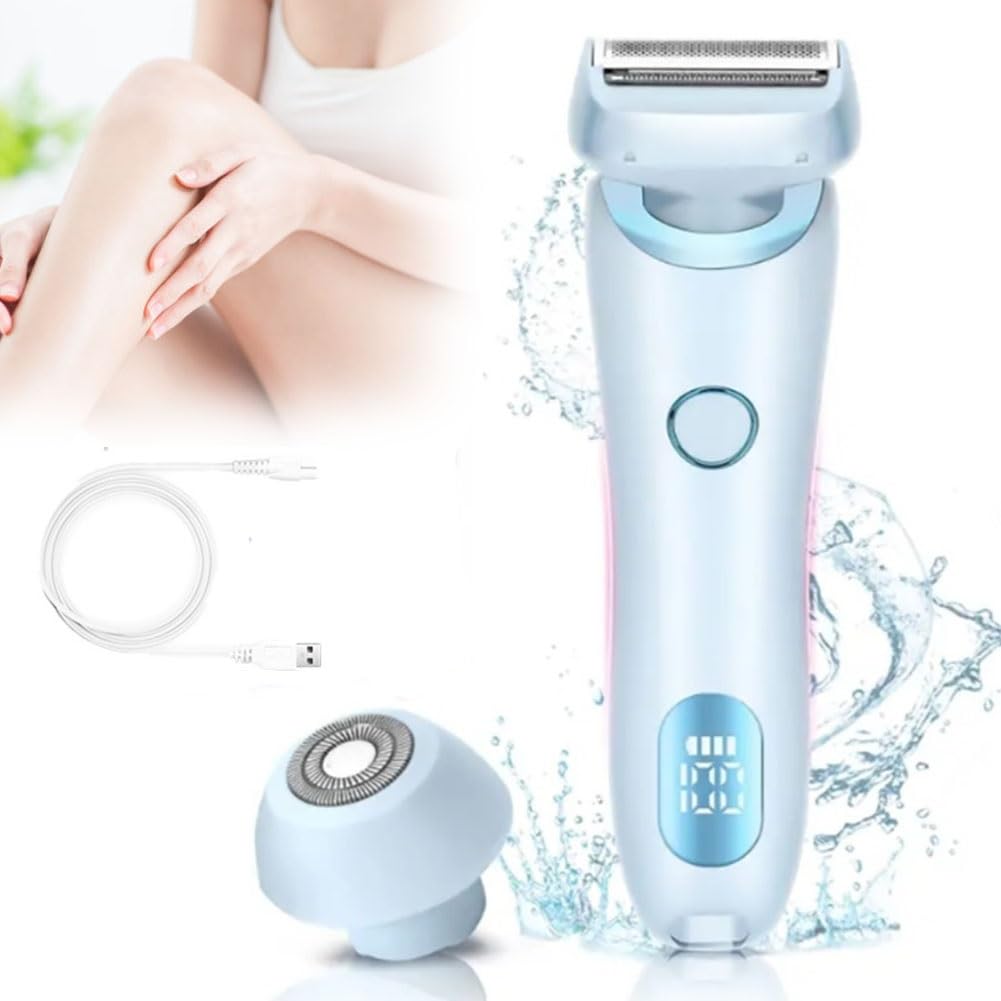 2 in 1 Electric Shaver & Razor for Women - Rechargeable Wet/Dry Bikini Trimmer with Digital Display - Painless Hair Removal for Legs, Underarms & Arms (Blue) - Perfect for Travel, Gym & Quick Touch-Ups