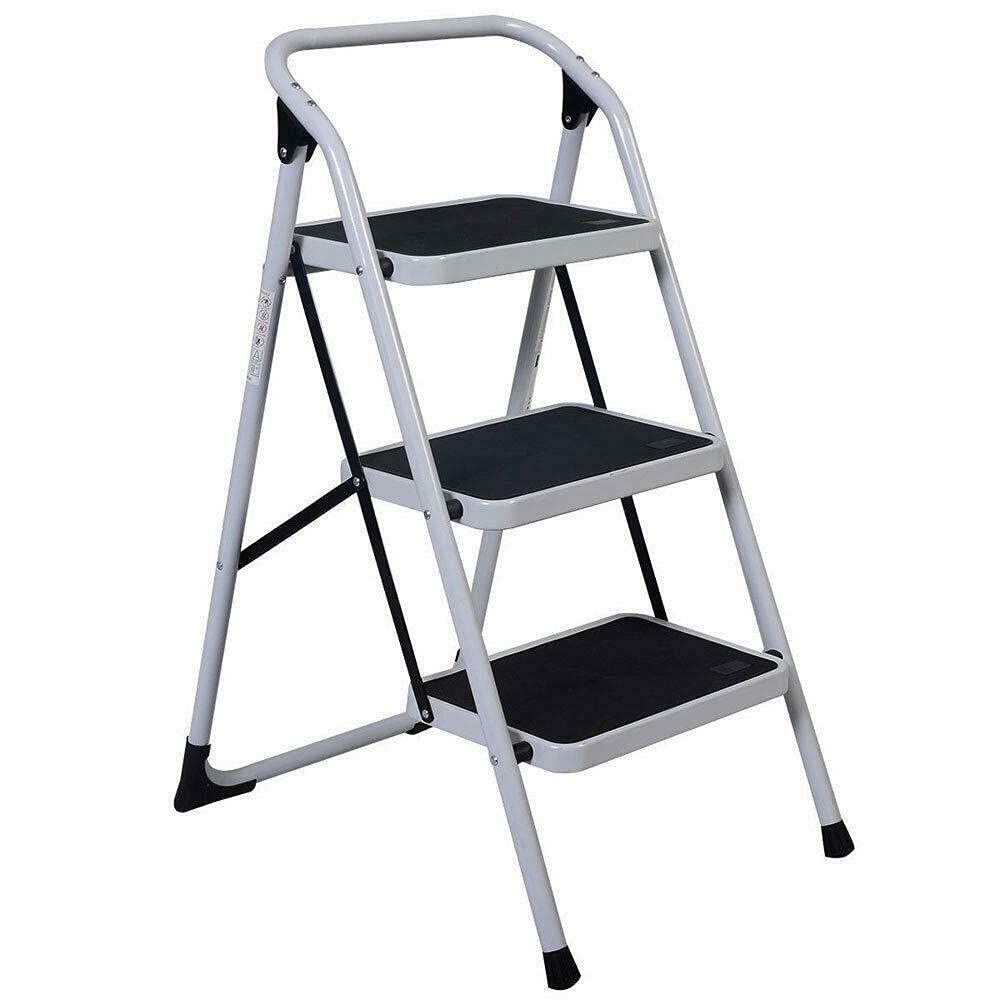 3-Step Lightweight Ladder Platform - Foldable Stool with 330 LB Capacity | Mikalo Collapsible Step Ladder for Home Use | Perfect for Reaching High Shelves, Changing Light Bulbs & Home Organization