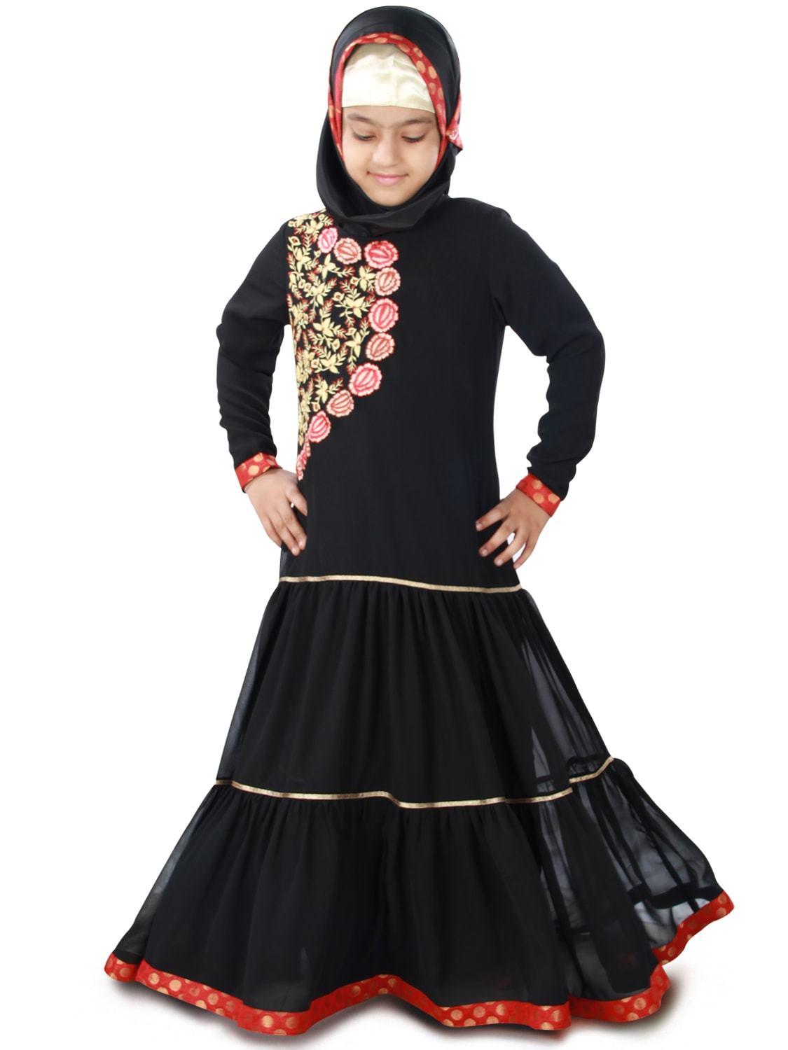 Aamilah Girls Islamic Abaya Dress for Kids - Modest Prayer Dress for School, Mosque & Special Occasions