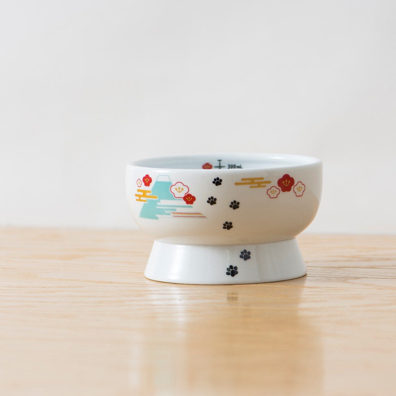 Necoichi Raised Cat Water Bowl with Measurement Lines - Elevated Pet Dish, Dishwasher & Microwave Safe - Fuji Limited Edition - Japan's No.1 Selling Cat Bowl for Healthy Hydration at Home or Office