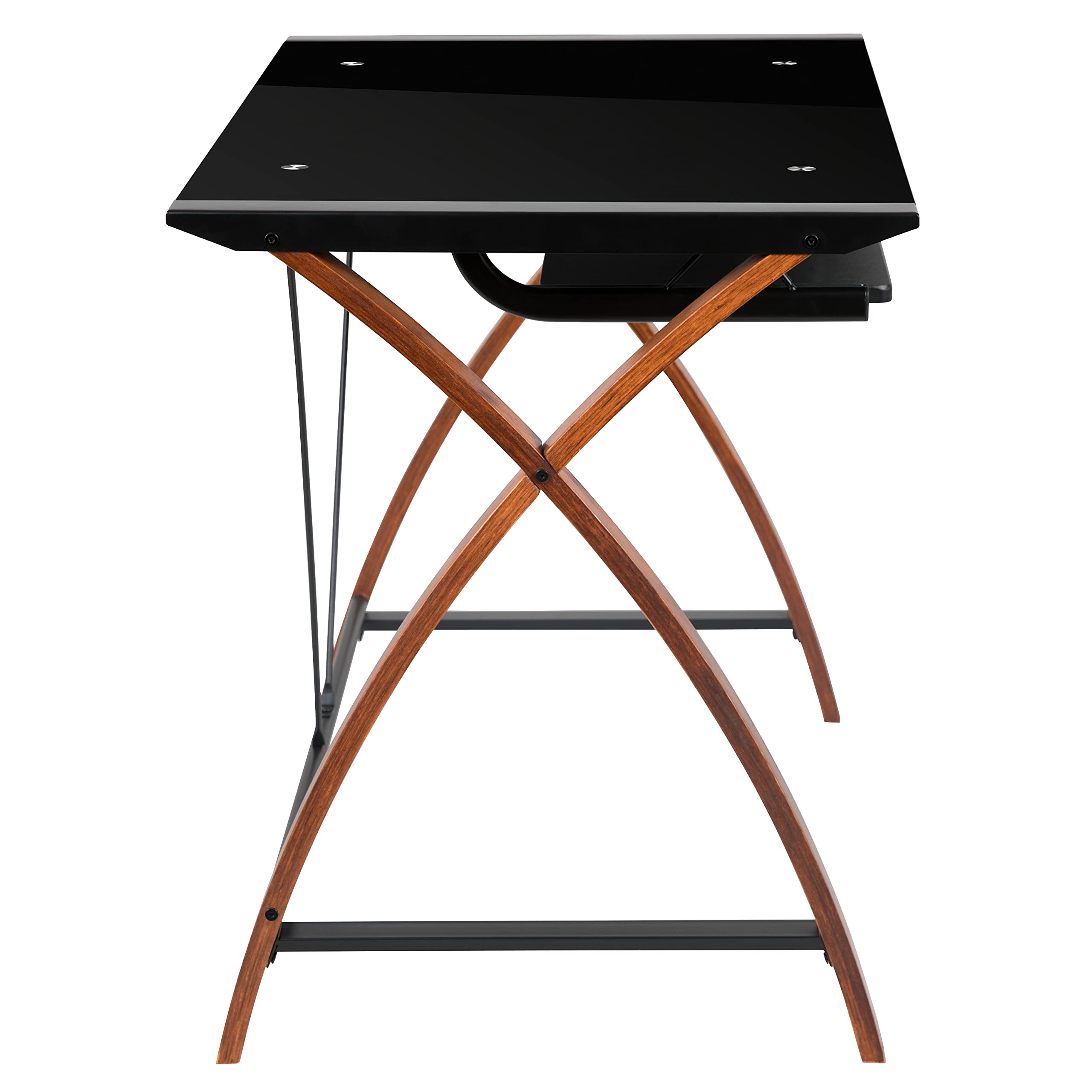 Flash Furniture Jude Black Glass Computer Desk with Pull-Out Keyboard Tray & Sturdy Crisscross Frame - Modern Home Office Desk for Work, Gaming & Study